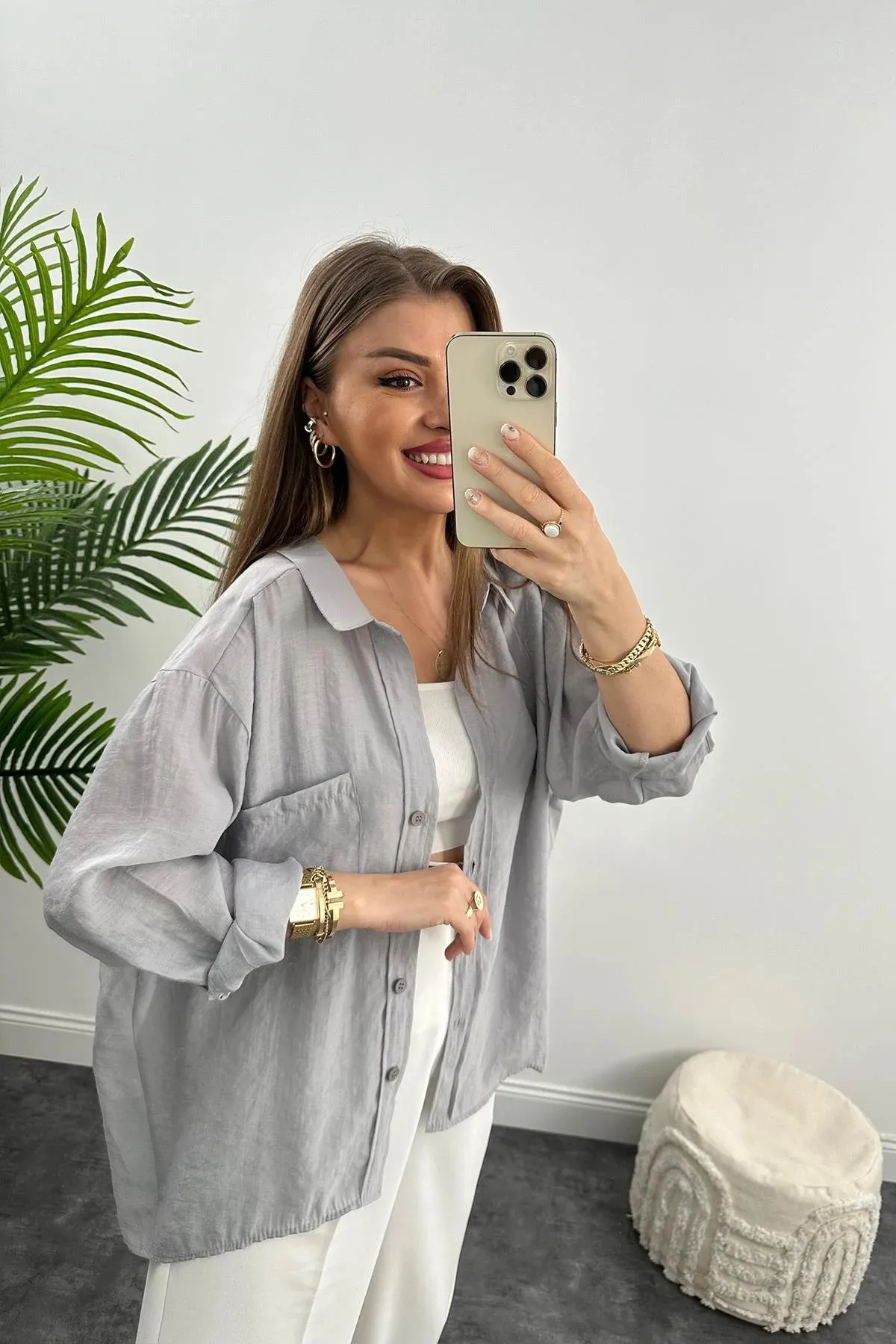 My Blog  Graues Oversize Off-Shoulder-Shirt