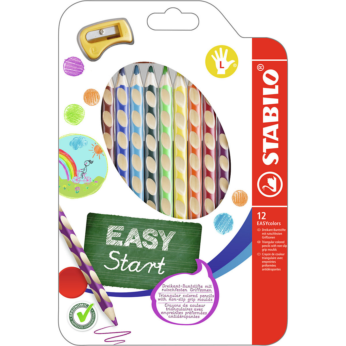 Buntstifte EASYcolors Linkshänder, 12 Farben, inkl. Spitzer