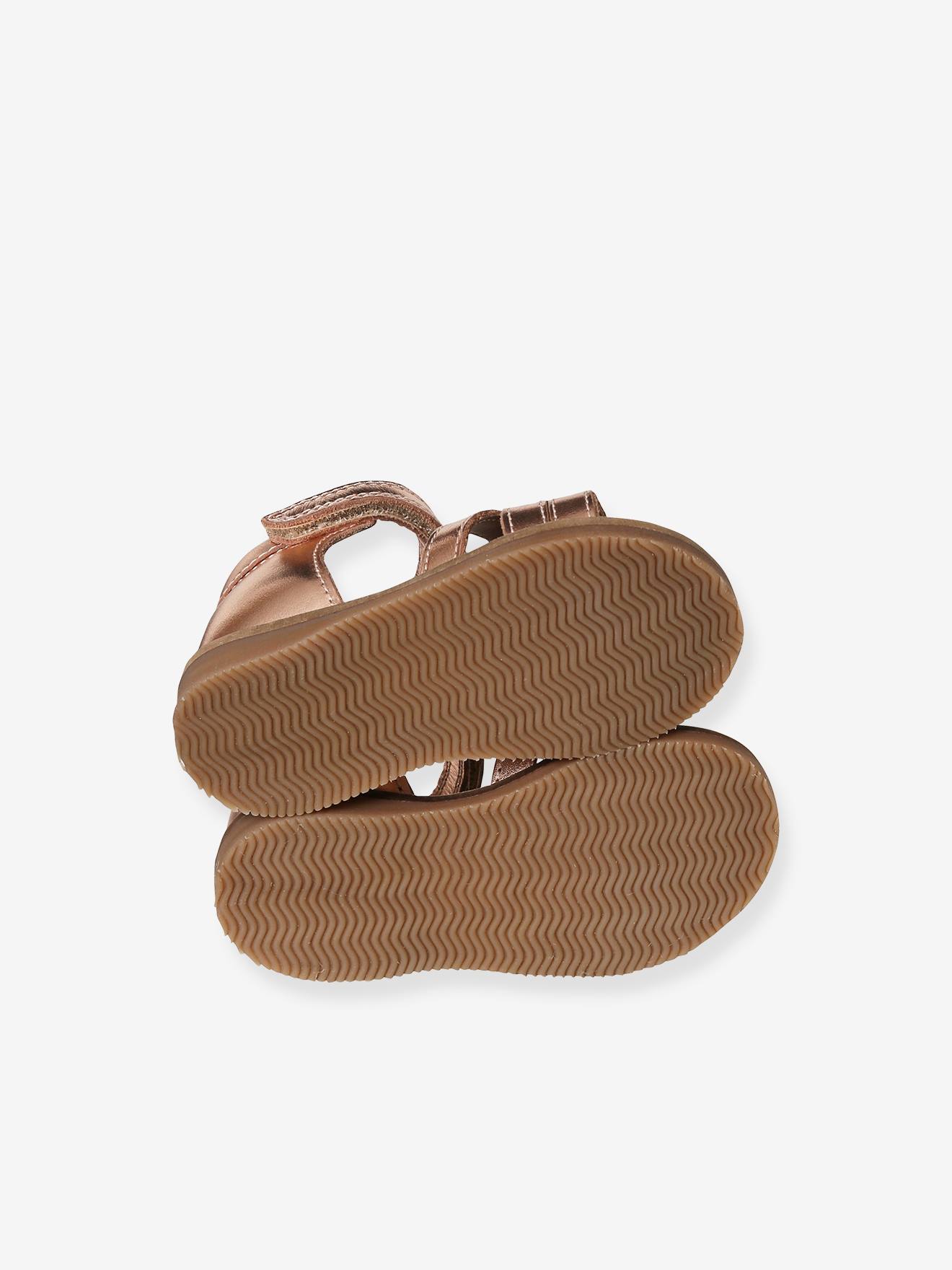 Sandales scratchées en cuir bébé cognac