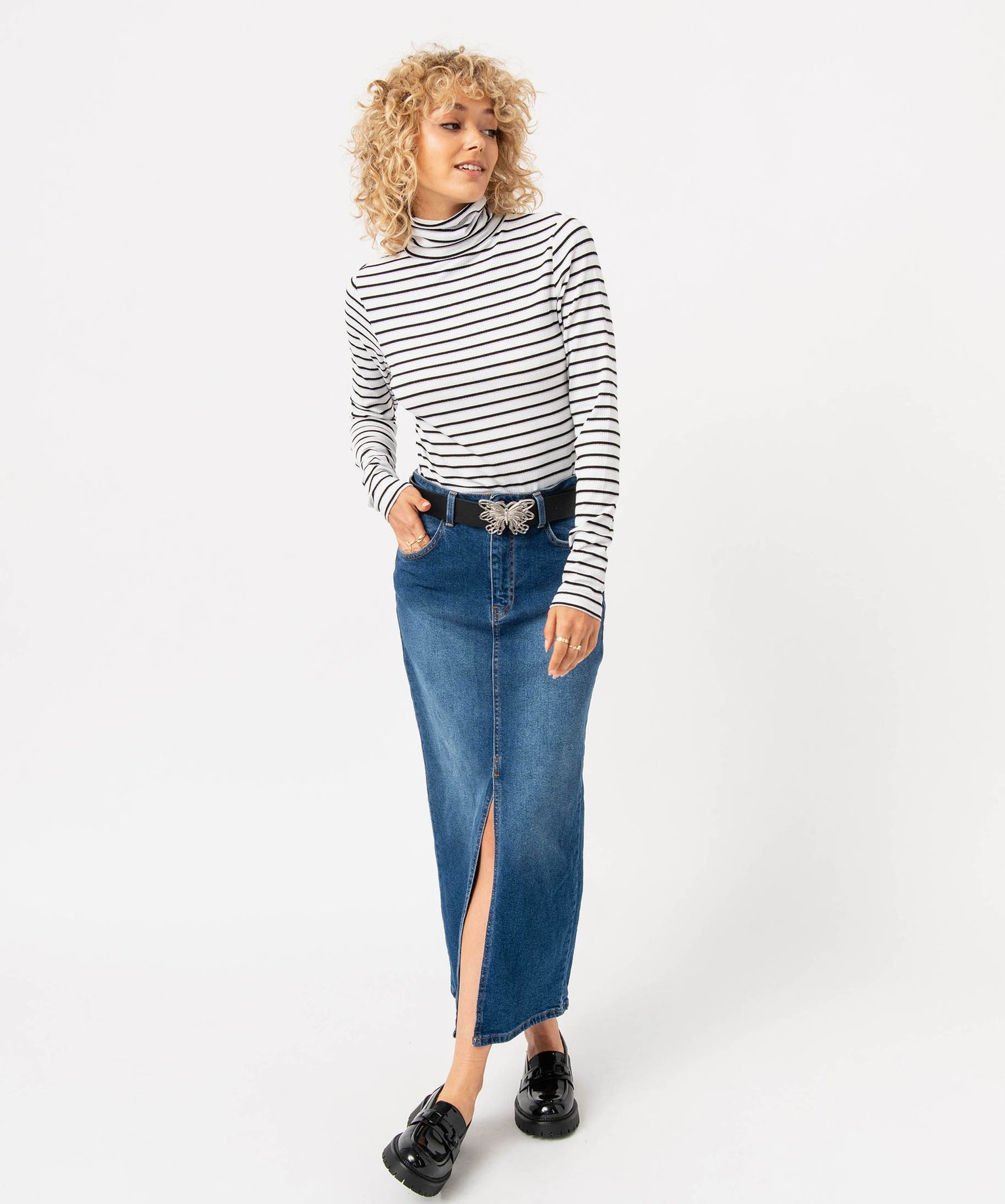 Jupe longue en denim fendue devant femme denim | GEMO