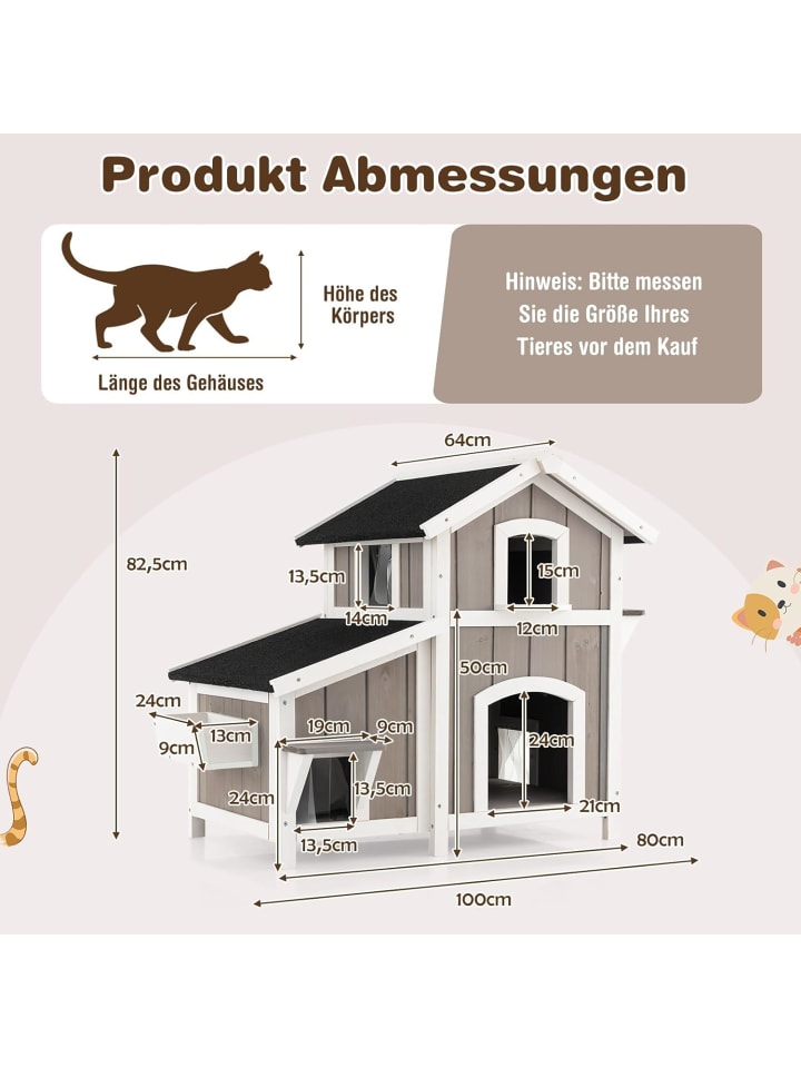 COSTWAY Katzenhaus Outdoor in Grau günstig kaufen onesize