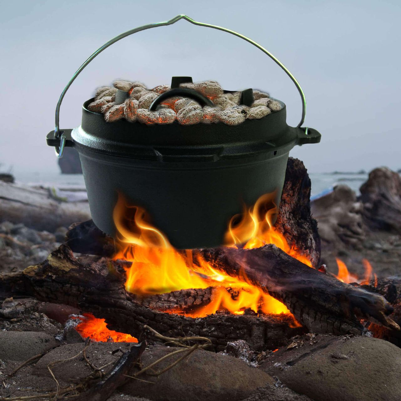 Jim Beam Dutch Oven mit 2-IN-1-Deckel aus Gusseisen