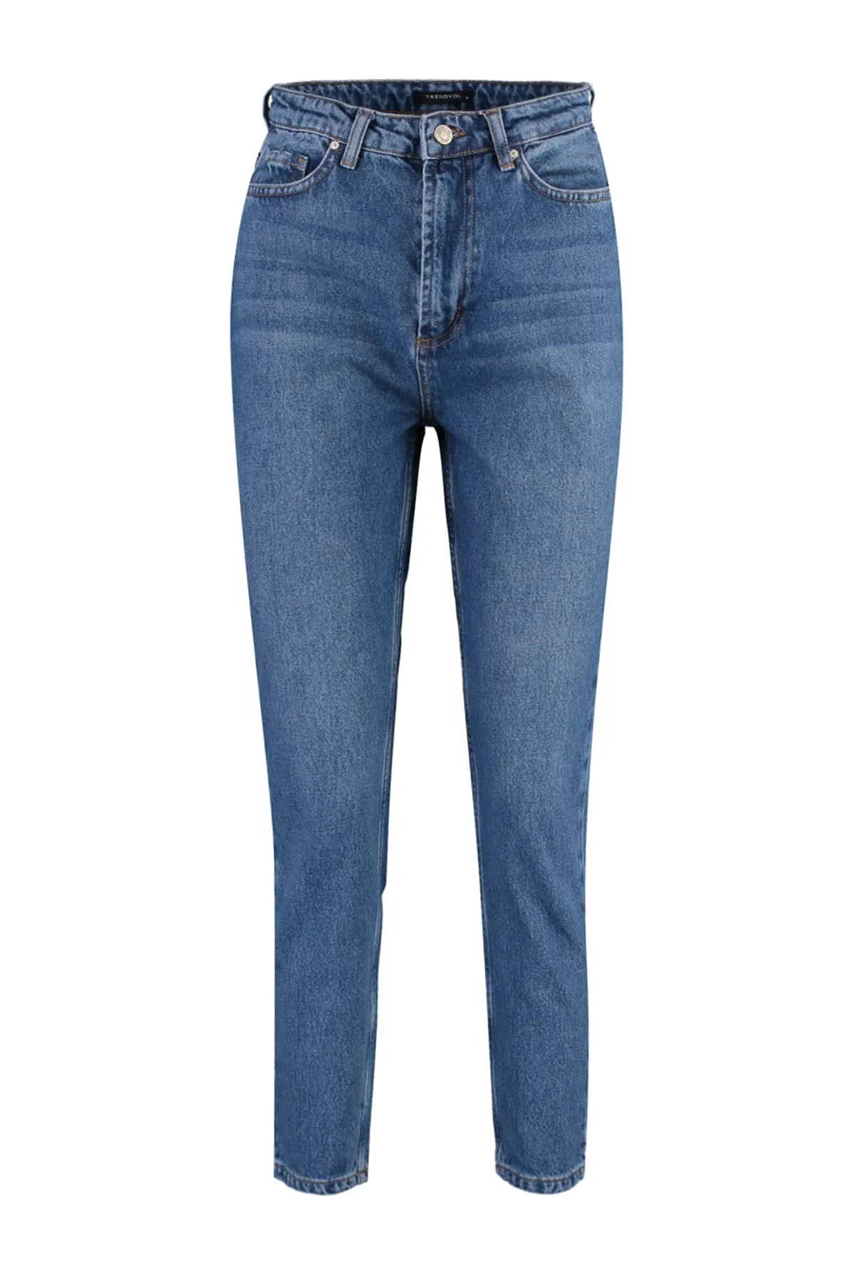 Trendyol Collection  Indigoblaue, verwaschene Mom-Jeans mit hoher Taille TWOSS20JE0099