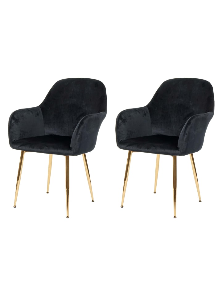 MCW 2er-Set Retro Esszimmerstuhl F18, Samt schwarz, goldene Beine günstig kaufen onesize