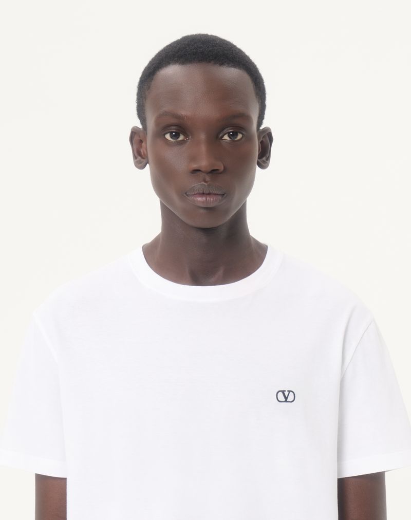 Valentino bomulds-T-shirt med V-logo-broderi