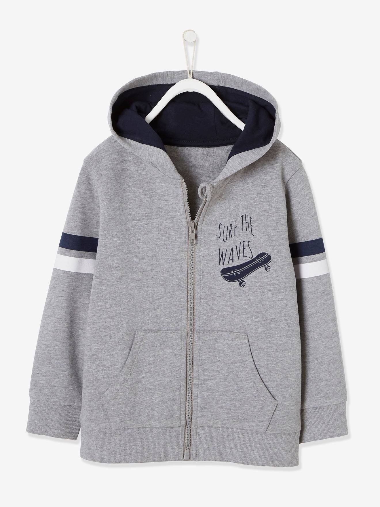 Sweat zippé à capuche garçon gris clair