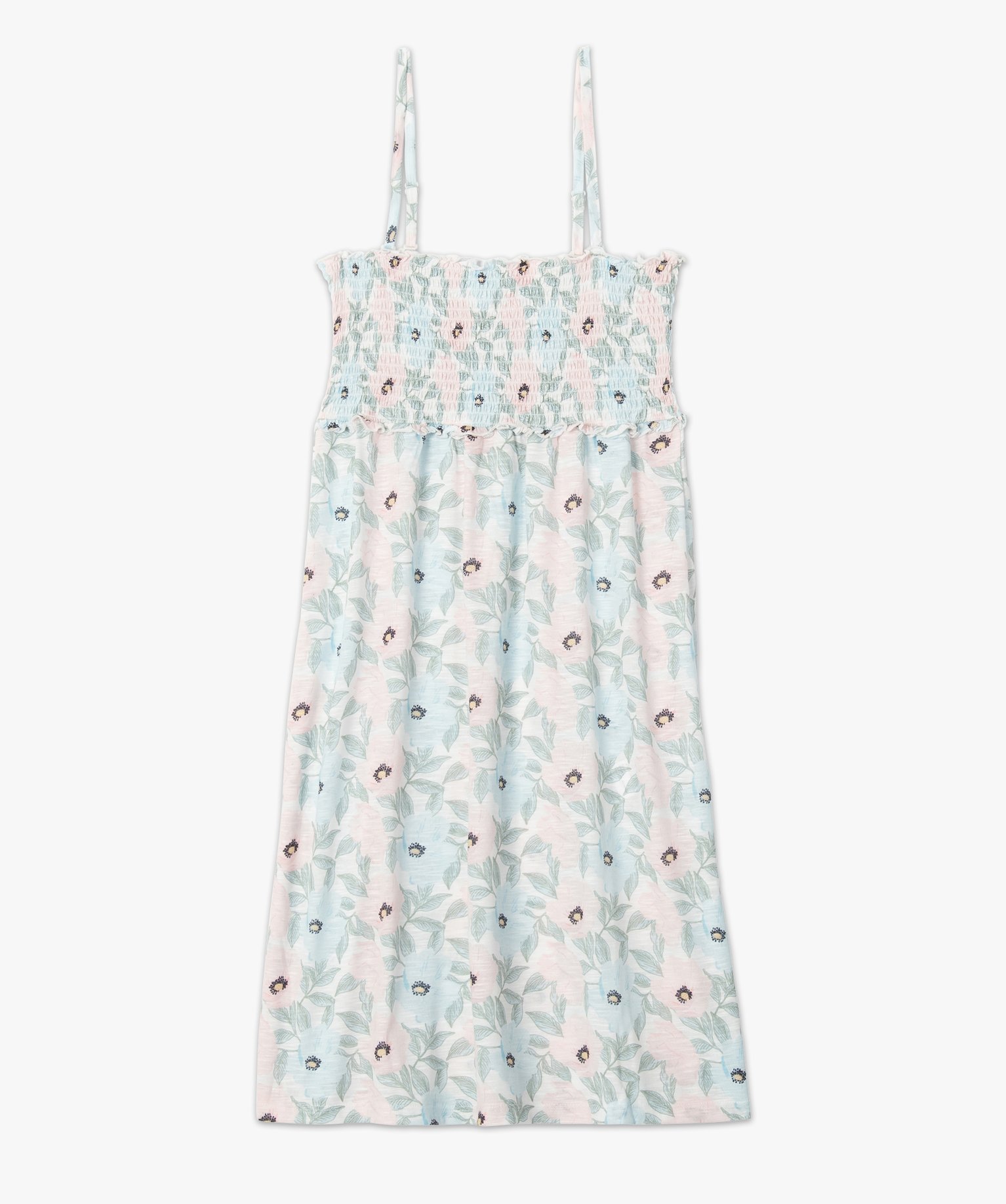 Robe de plage femme avec buste smocké et fines bretelles imprime | GEMO