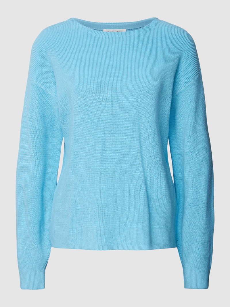 Strickpullover mit Rundhalsausschnitt in aqua blau