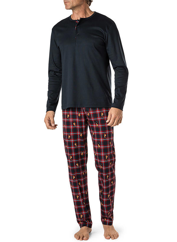 CALIDA, Pyjama, Bio Baumwoll-Jersey, dunkelblau-rot