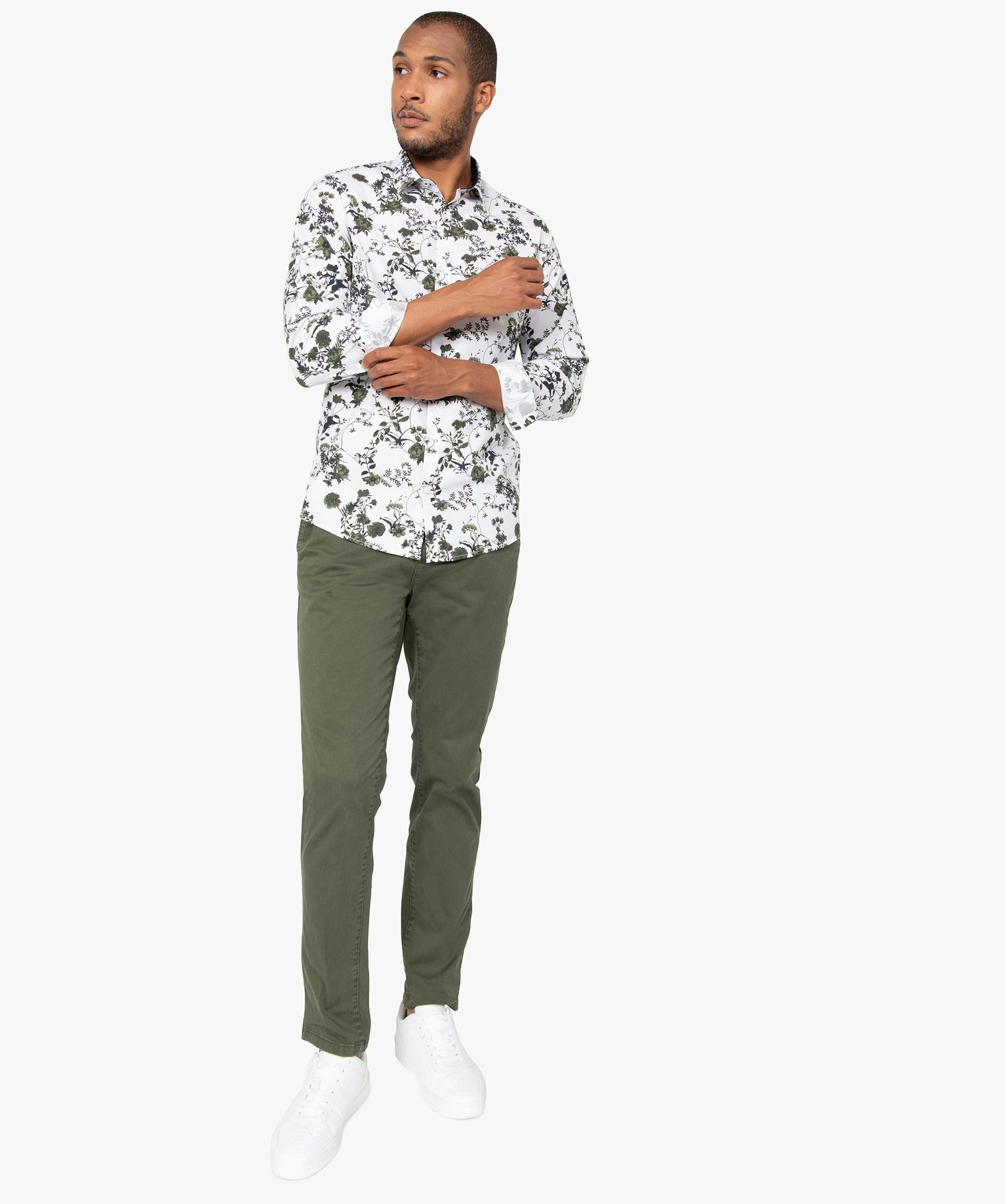 Pantalon chino en coton stretch homme kaki | GEMO