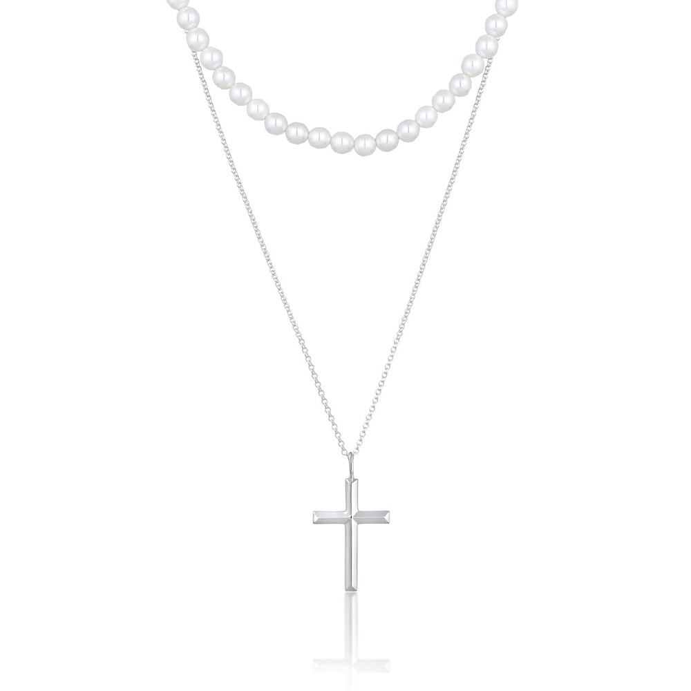 KUZZOI KUZZOI Collier Hommes Croix Pendentif Classique Set de 2 avec perles de coquillag collier