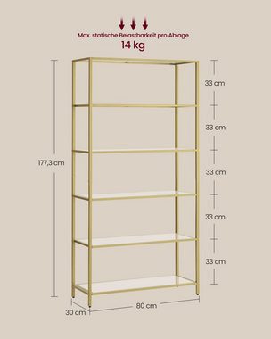VASAGLE Standregal Regal mit 6 Ablagen, Badregal, gehärtetes Glas