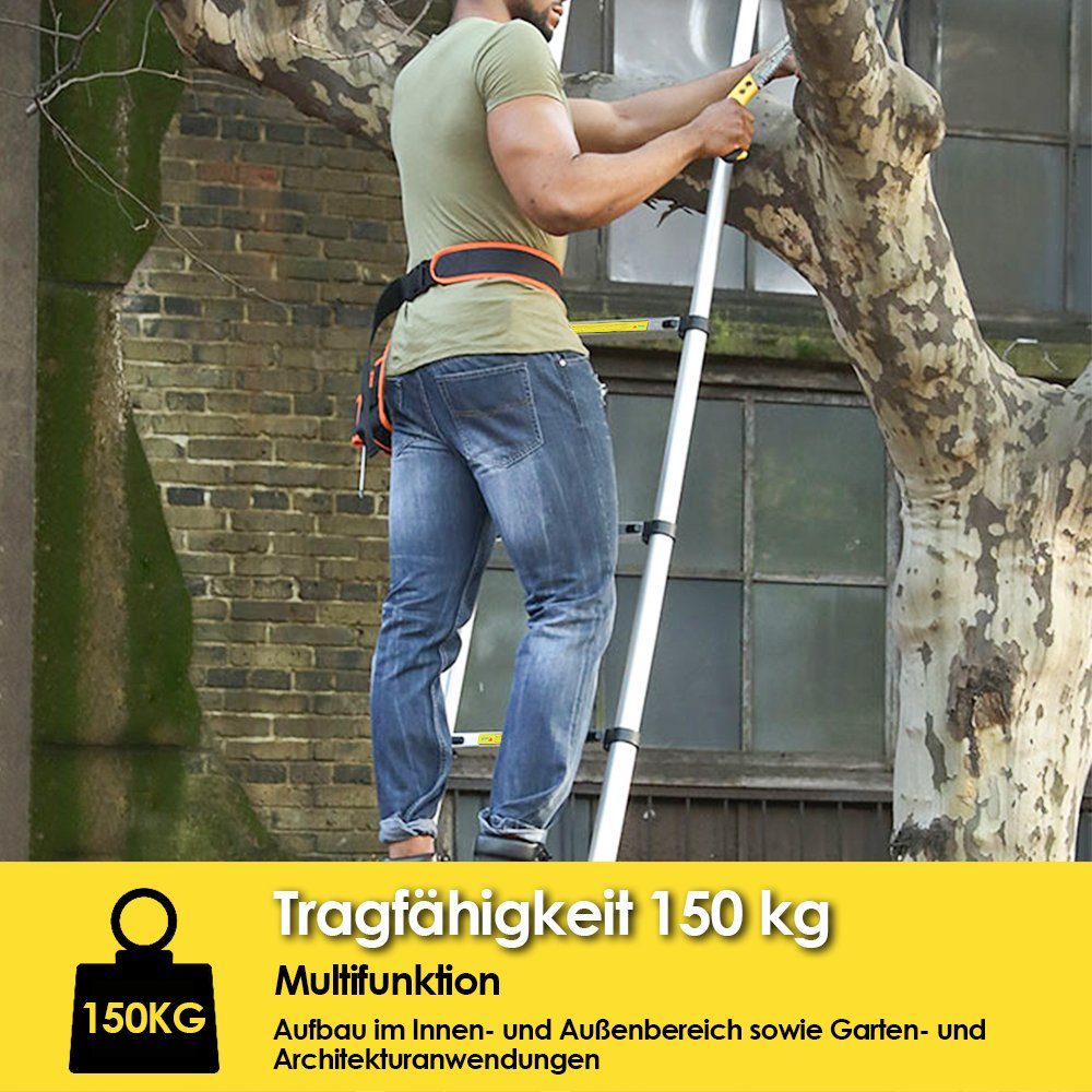 Lospitch Teleskopleiter Teleskopleiter Alu 2.6m-4.4m Ausziehleiter Anlegeleiter bis 150kg