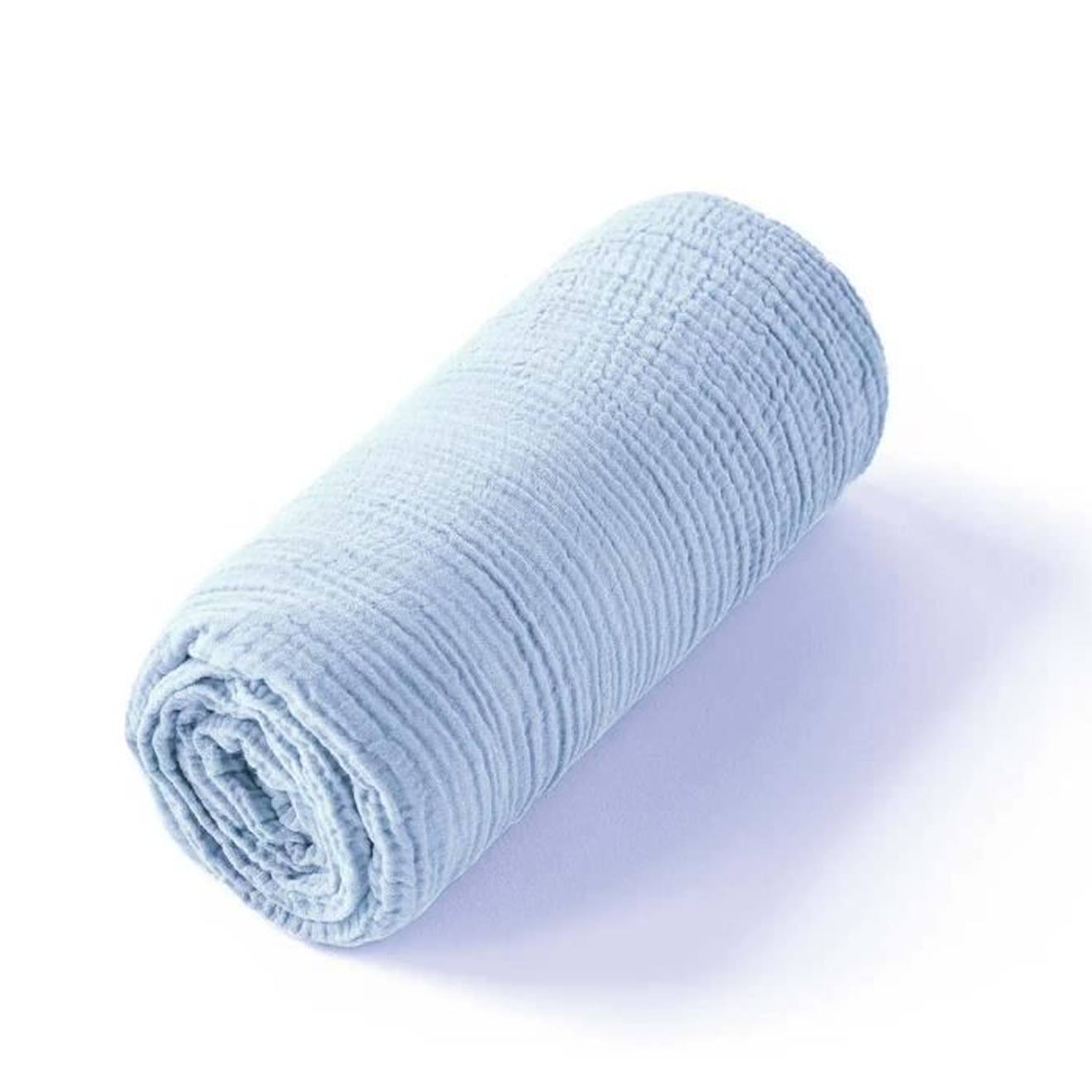 Drap housse uni en gaze de coton Bleu 60x120 bleu