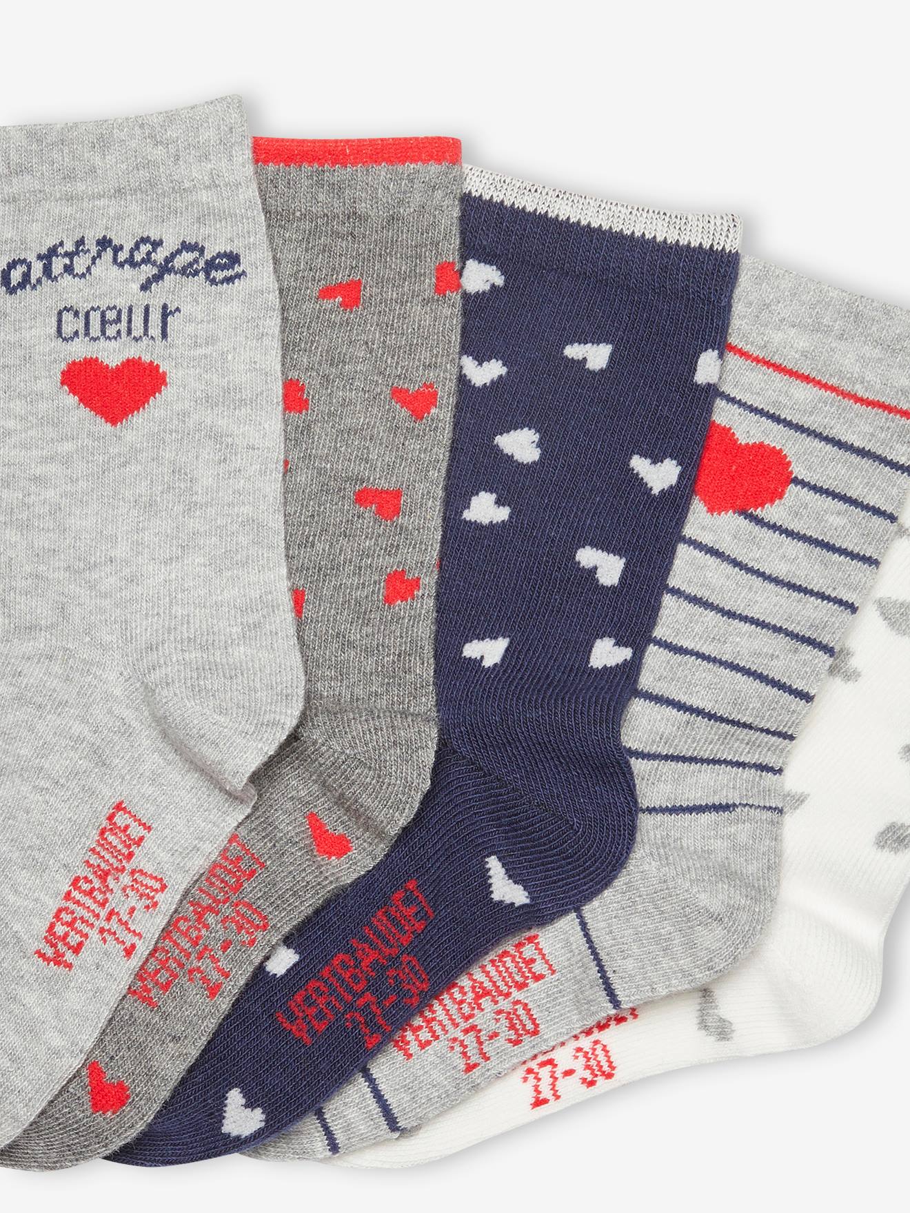 Vertbaudet 5er-Pack Mädchen Socken, Herzen Oeko-Tex - jeansblau bedruckt