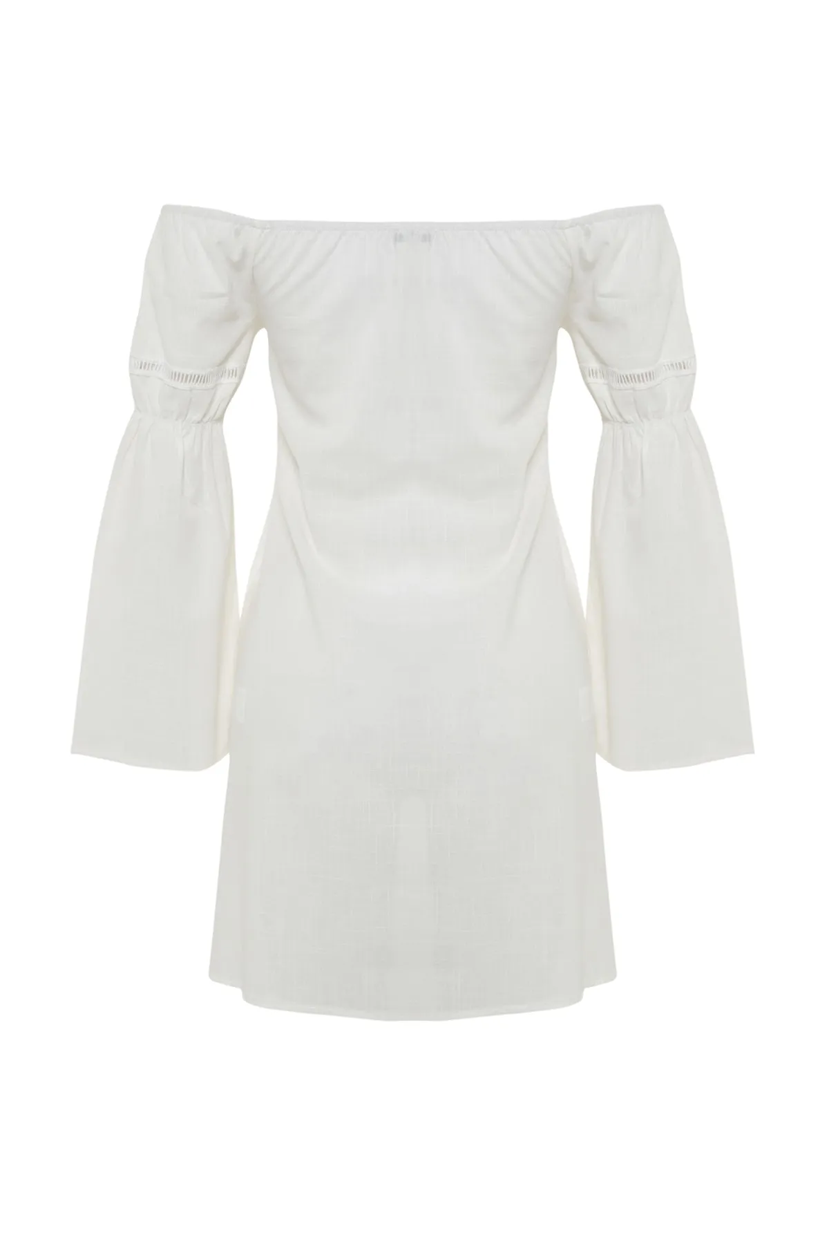 Trendyol Collection  Ecrufarbenes Mini-Strandkleid aus 100 % Baumwolle mit Webband-Accessoires TBESS23EL00207