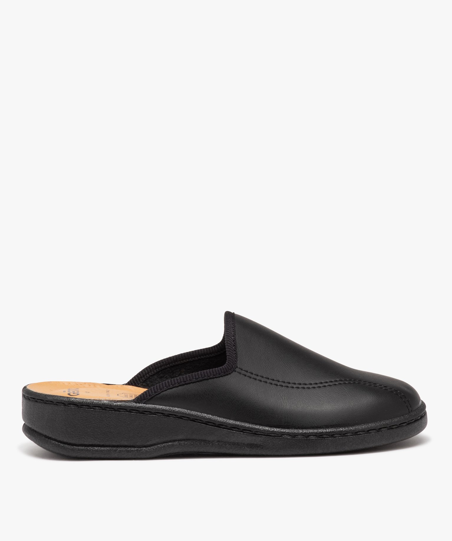 Chaussons homme mules en cuir uni noir | GEMO