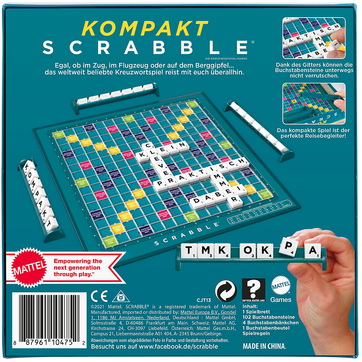 Mattel Games Scrabble Kompakt, Gesellschaftsspiel, Brettspiel, Reisespiel