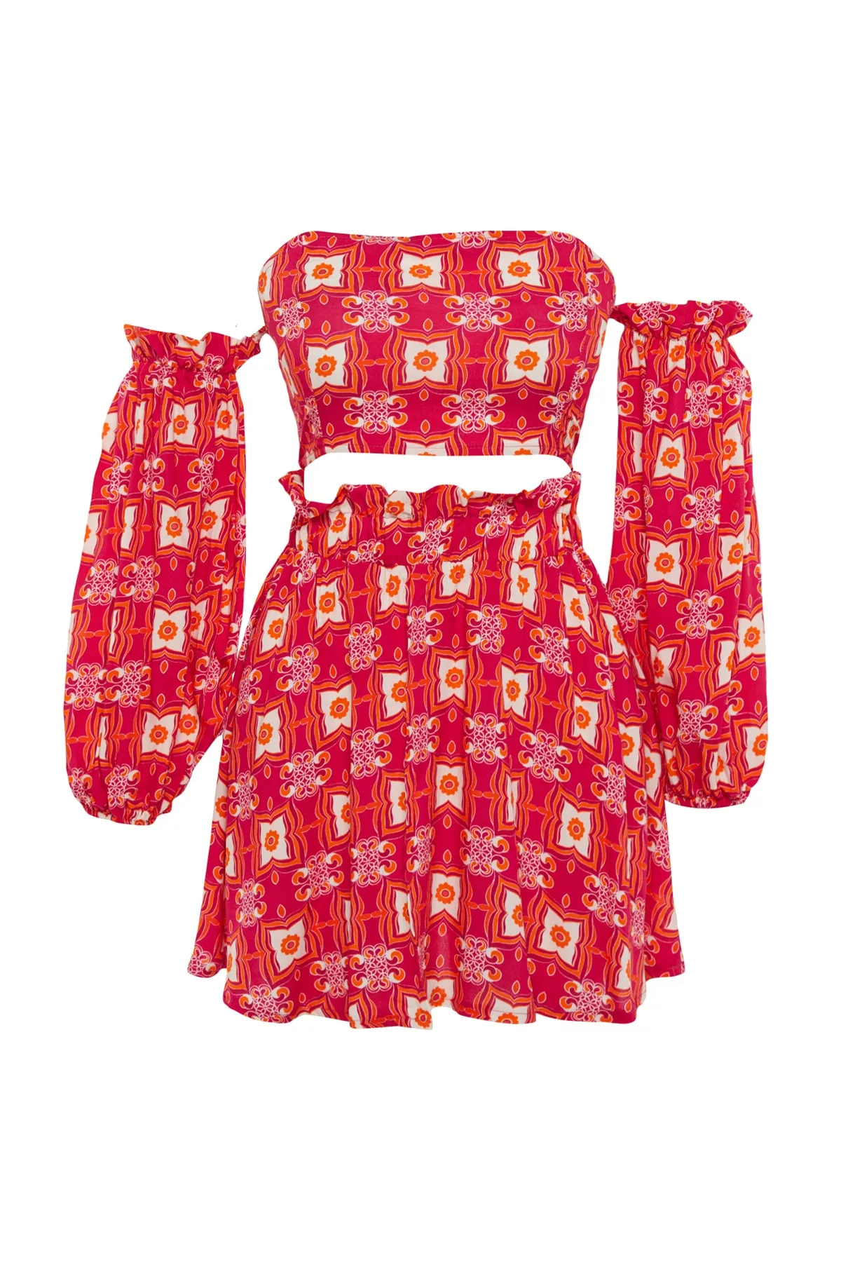 Trendyol Collection  Gewebtes Blusen-Rock-Set mit ethnischem Muster TBESS23AU00023