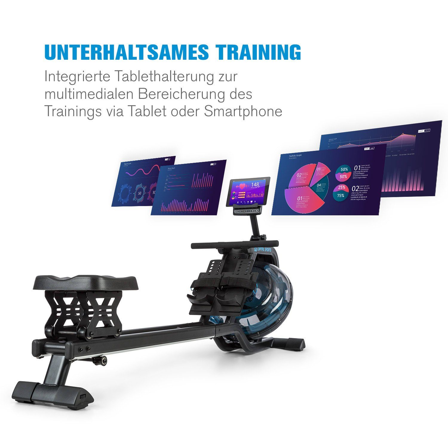Capital Sports Rudermaschine Flow M2 Wasserrudergerät inkl. Trainingscomputer bis 150 kg