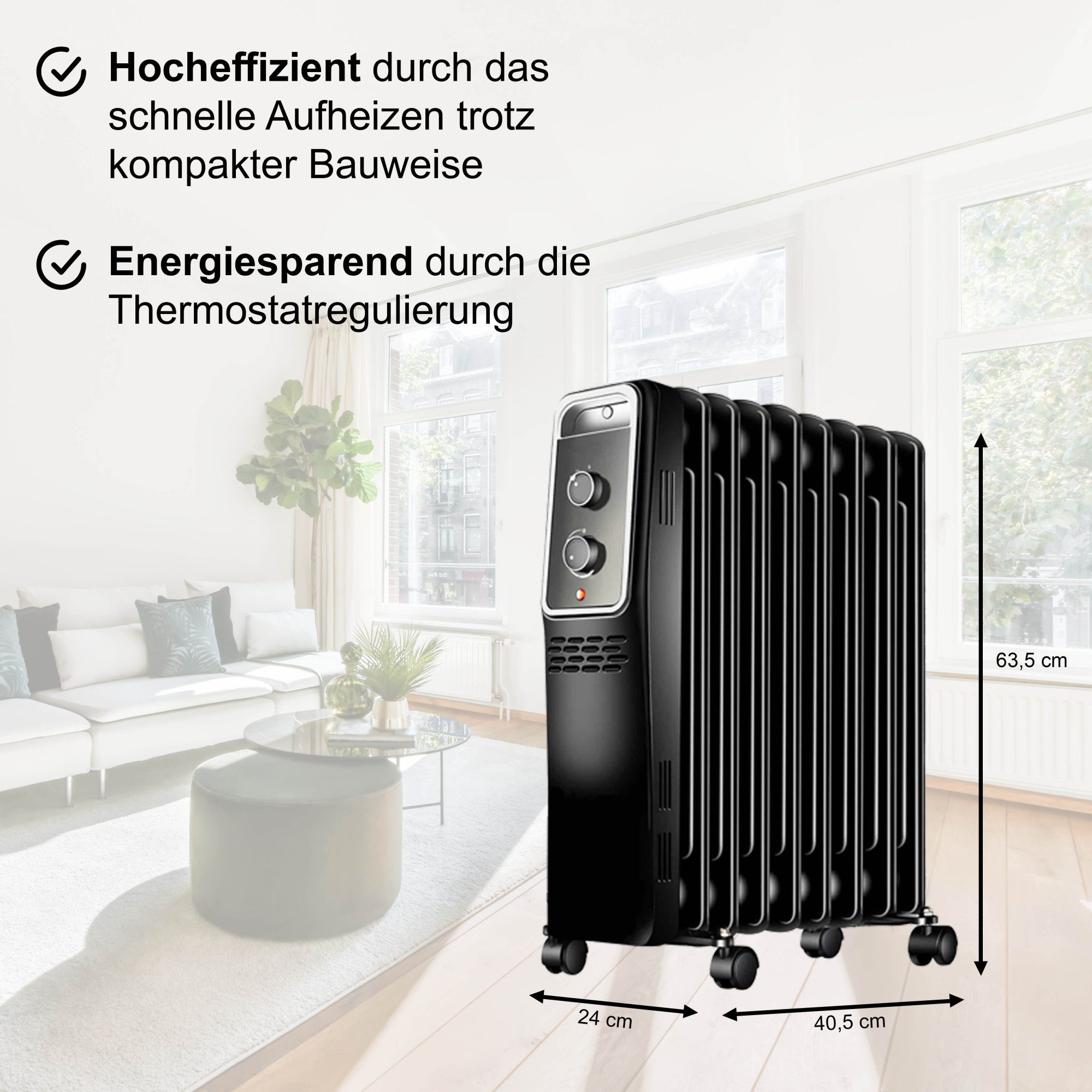 BlueCraft Ölradiator BC-84, Elektroheizung 2000 Watt mit Thermostat, 3 Stufen