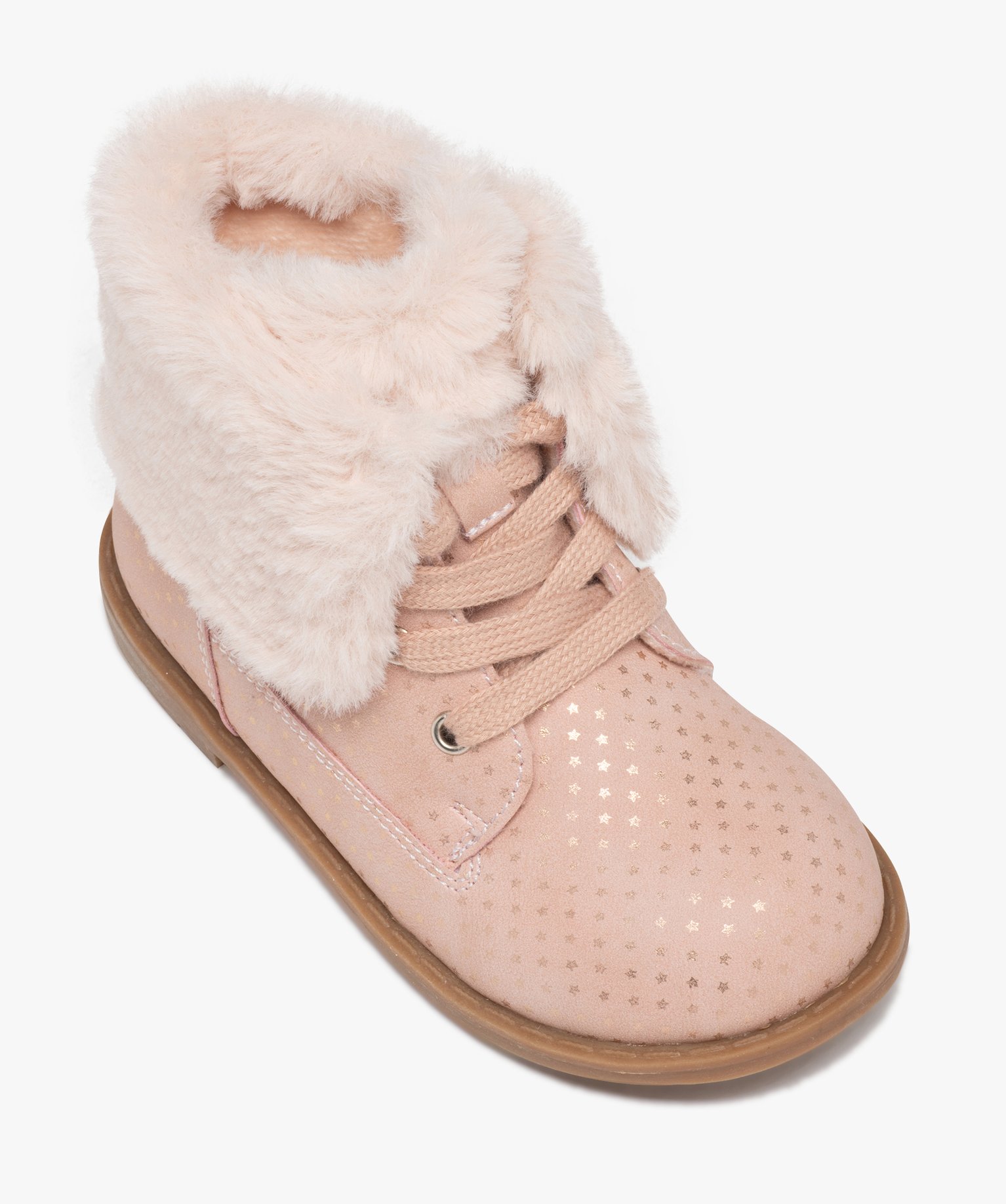 Boots fille unies à col retourné en peluche avec motif ét... rose | GEMO