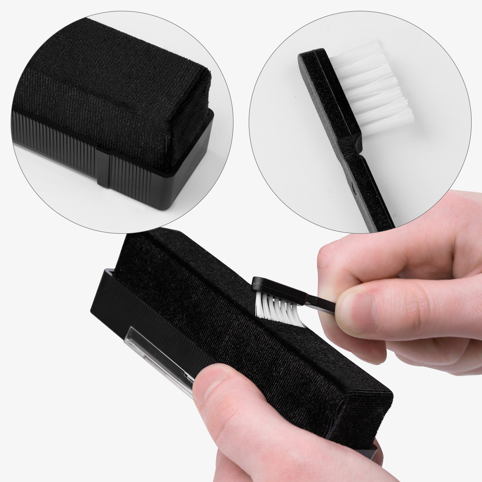 kwmobile 3in1 Samtbürste für Schallplatten + Nadel-Reinigungsbürste Plattenspieler