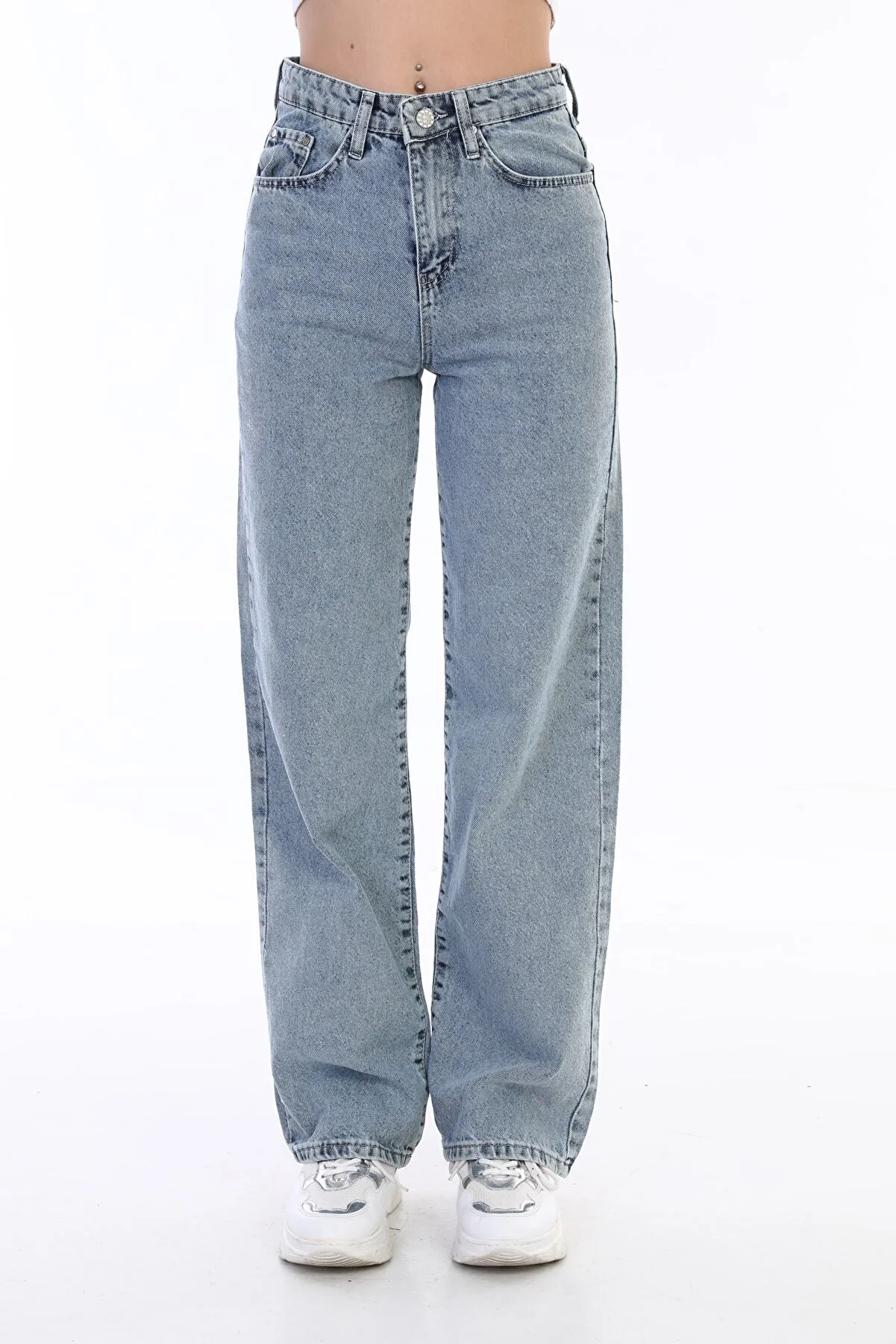 BİKELİFE  Hellblaue, lockere, lässige Palazzo-Jeans für Damen mit hoher Taille und weitem Bein