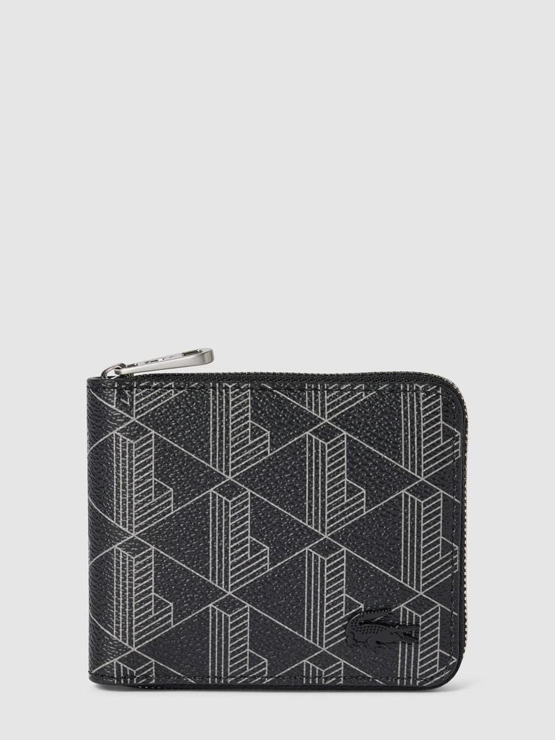 Portemonnaie in Leder-Optik mit Allover-Logo Modell 'COMPACT' in schwarz