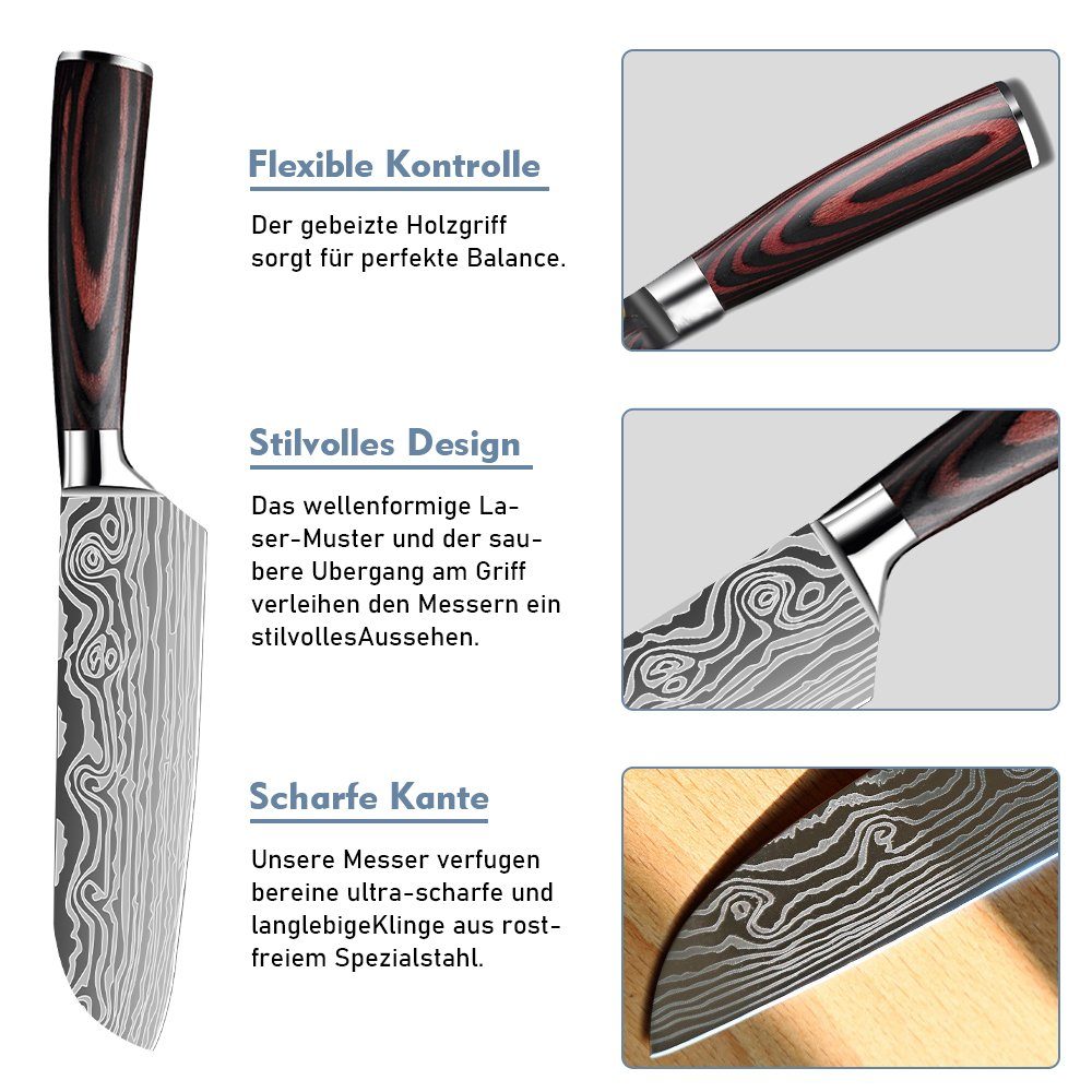 MDHAND Messer-Set Professionelles Küchenmesser (Set, 5-tlg), 7CR17 Edelstahl - Rostfrei
