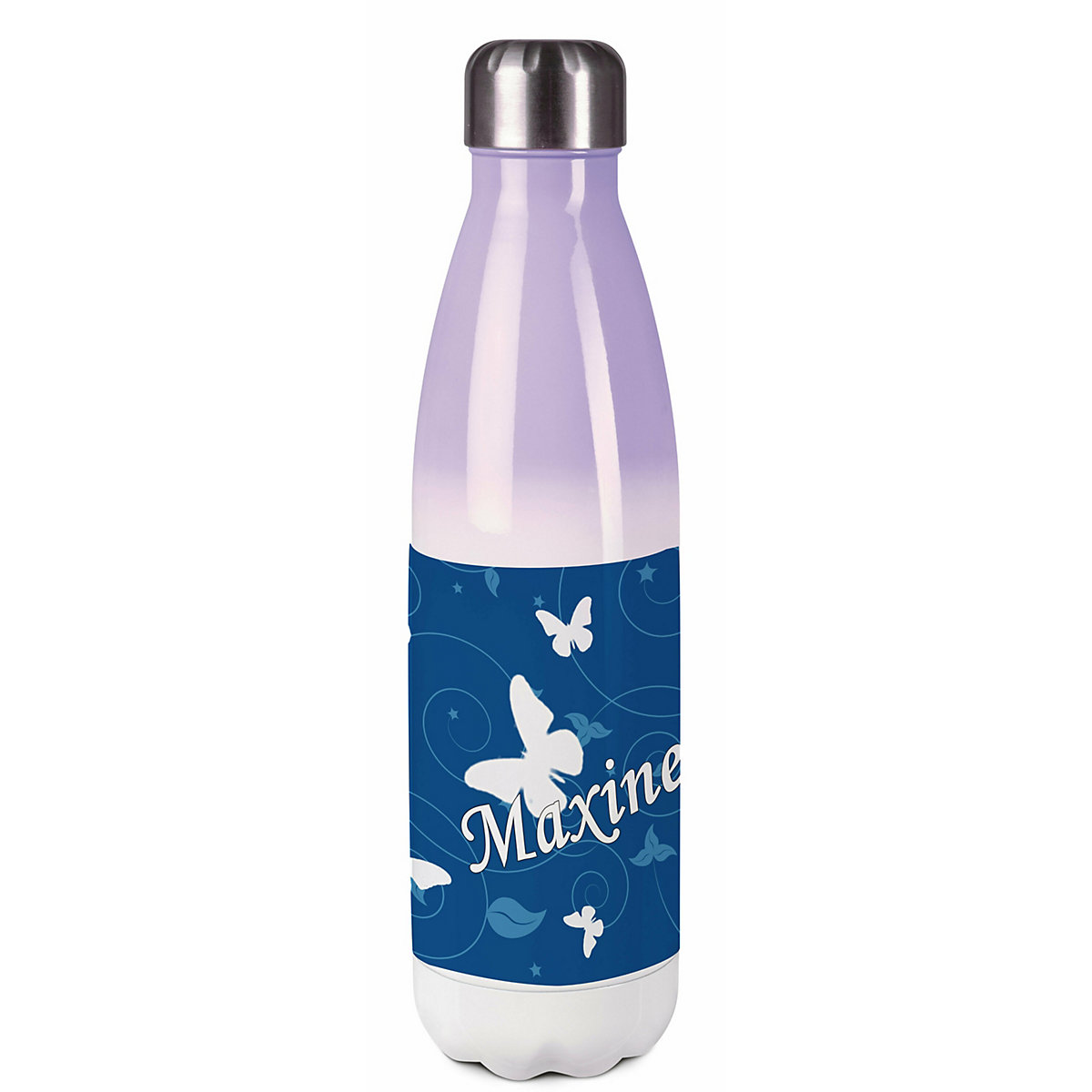 Edelstahl Kinder Thermoflasche / Trinkflasche bunt Schmetterling Ornamente Farbe blau Spülmaschinenfest, Auslaufsicher, Bruchfest, Doppelwandig, Für Heißgetränke geeignet, Mit Deckel, Isoliert