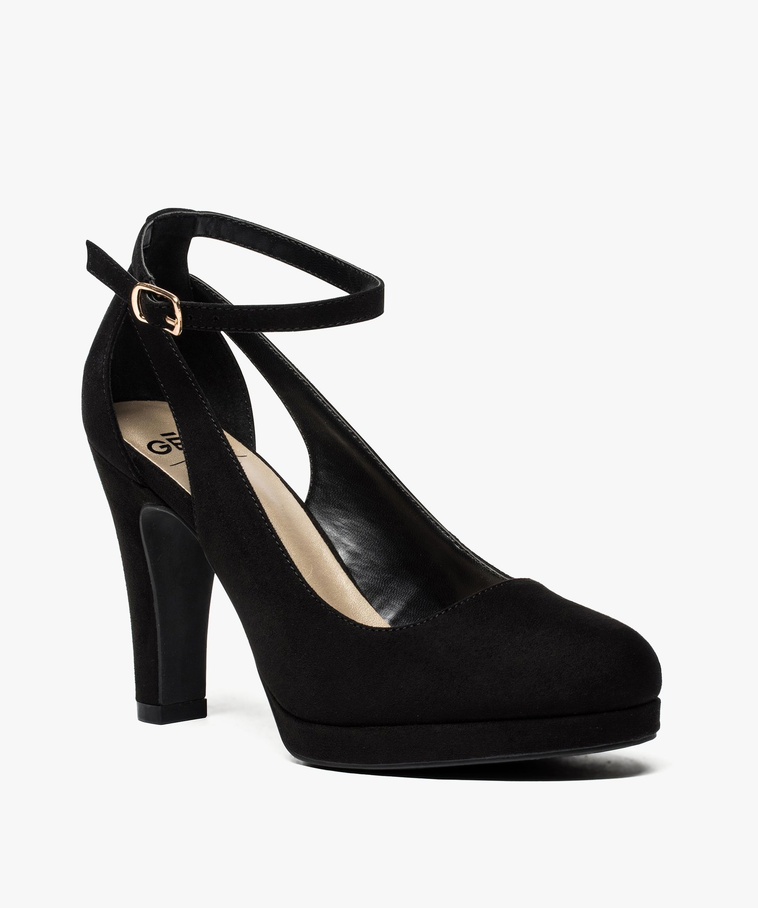 Escarpins femme unis à semelle plateforme et bride cheville noir | GEMO