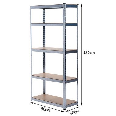 Grafner Schwerlastregal Lagerregal 180x90x40 cm mit 5 Böden max. 875 kg Metall verzinkt, Stck, Kellerregal Steckregal Werkstattregal TÜV / GS geprüft