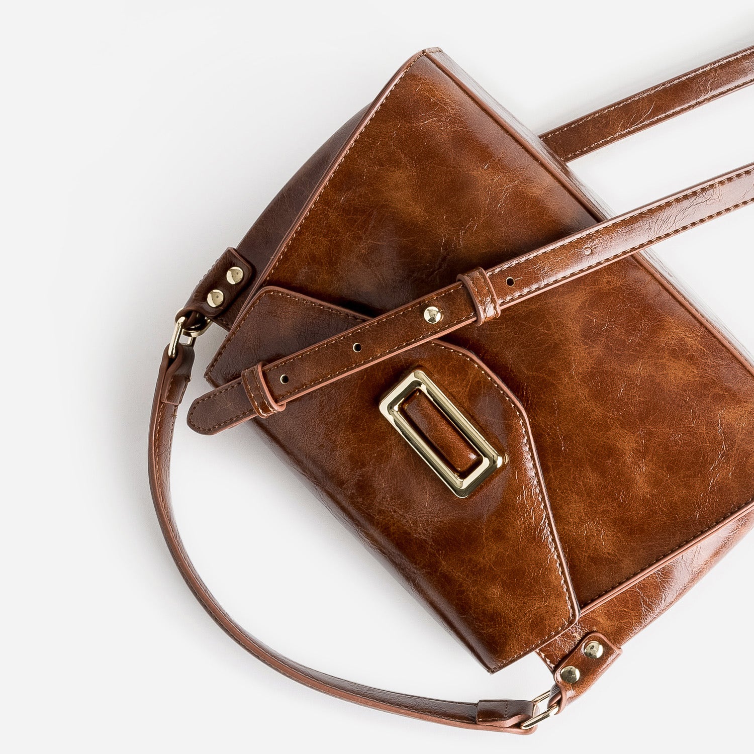 Sac à main cognac patiné forme trapèze