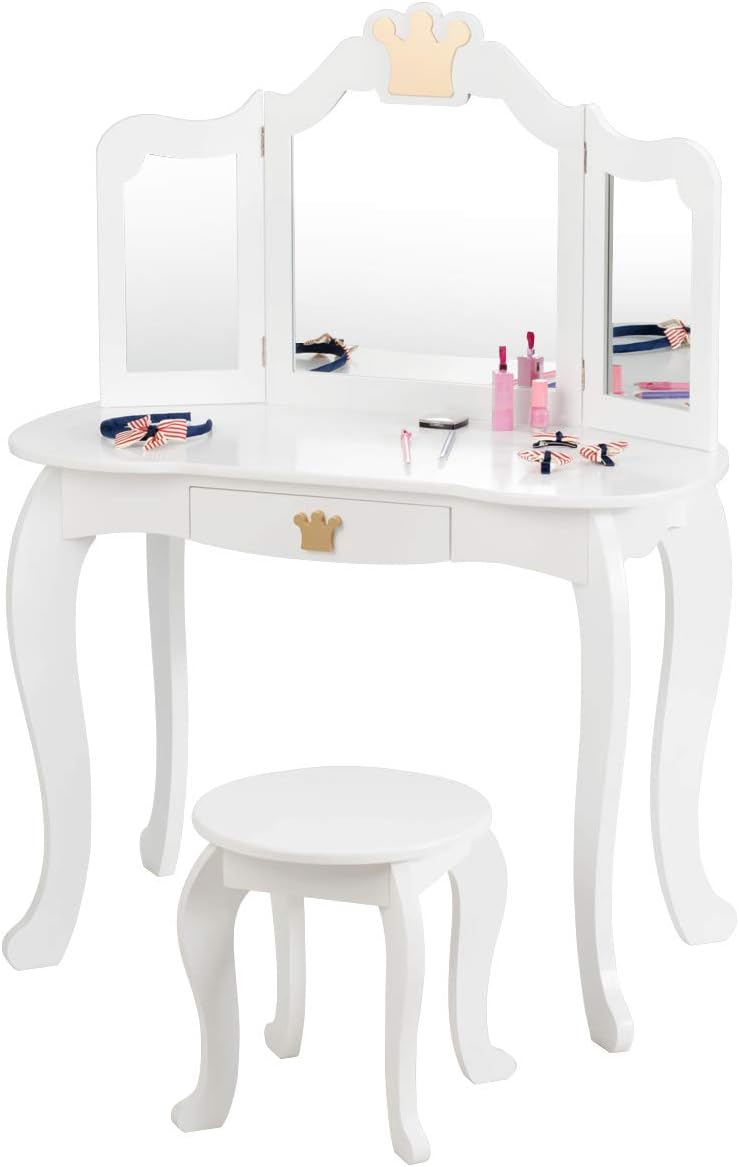 Costway COSTWAY Kinder Schminktisch mit Hocker und Abnehmbarer Spiegel