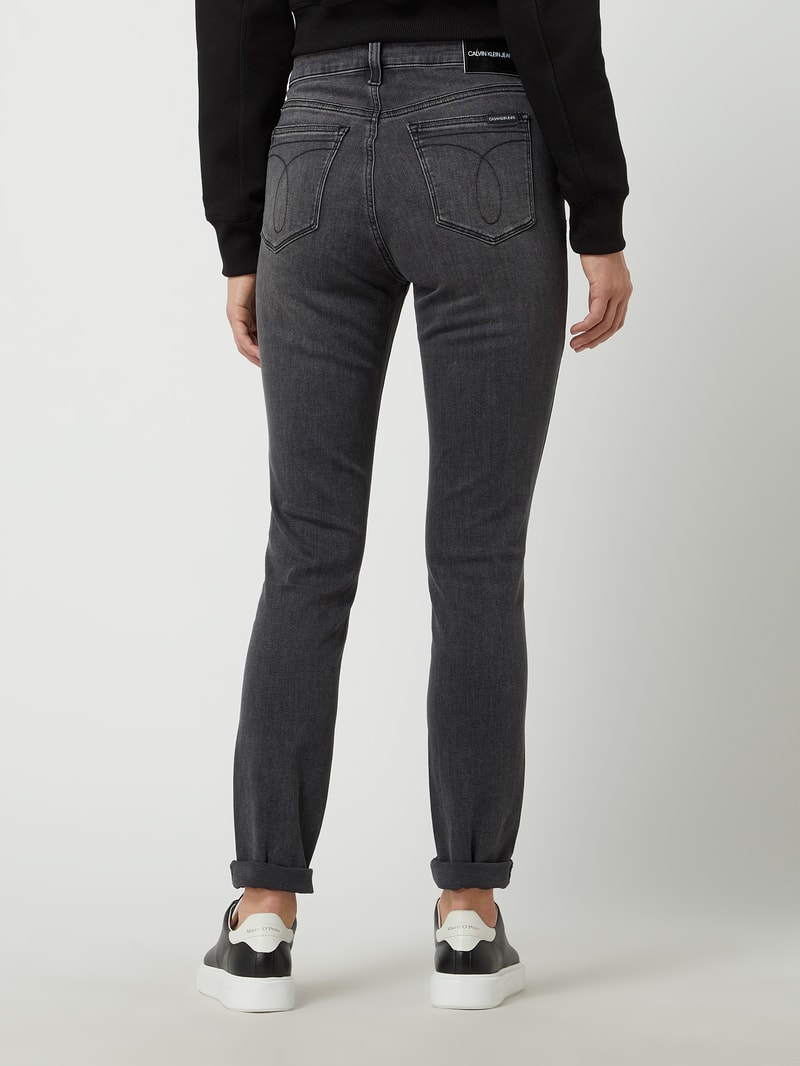 Skinny Fit High Rise Jeans mit Stretch-Anteil  in dunkelgrau meliert
