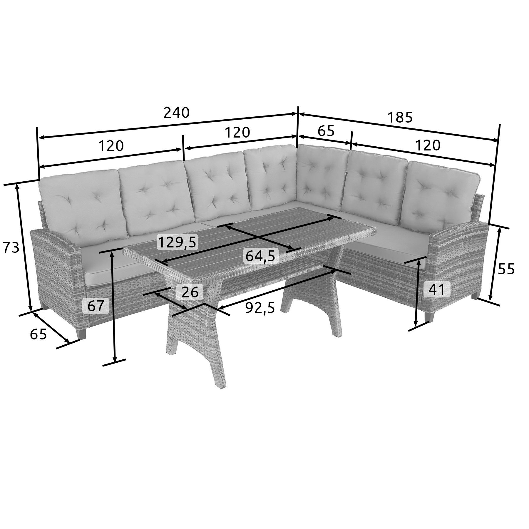 tectake Loungeset Catania, (Set, 3-tlg)