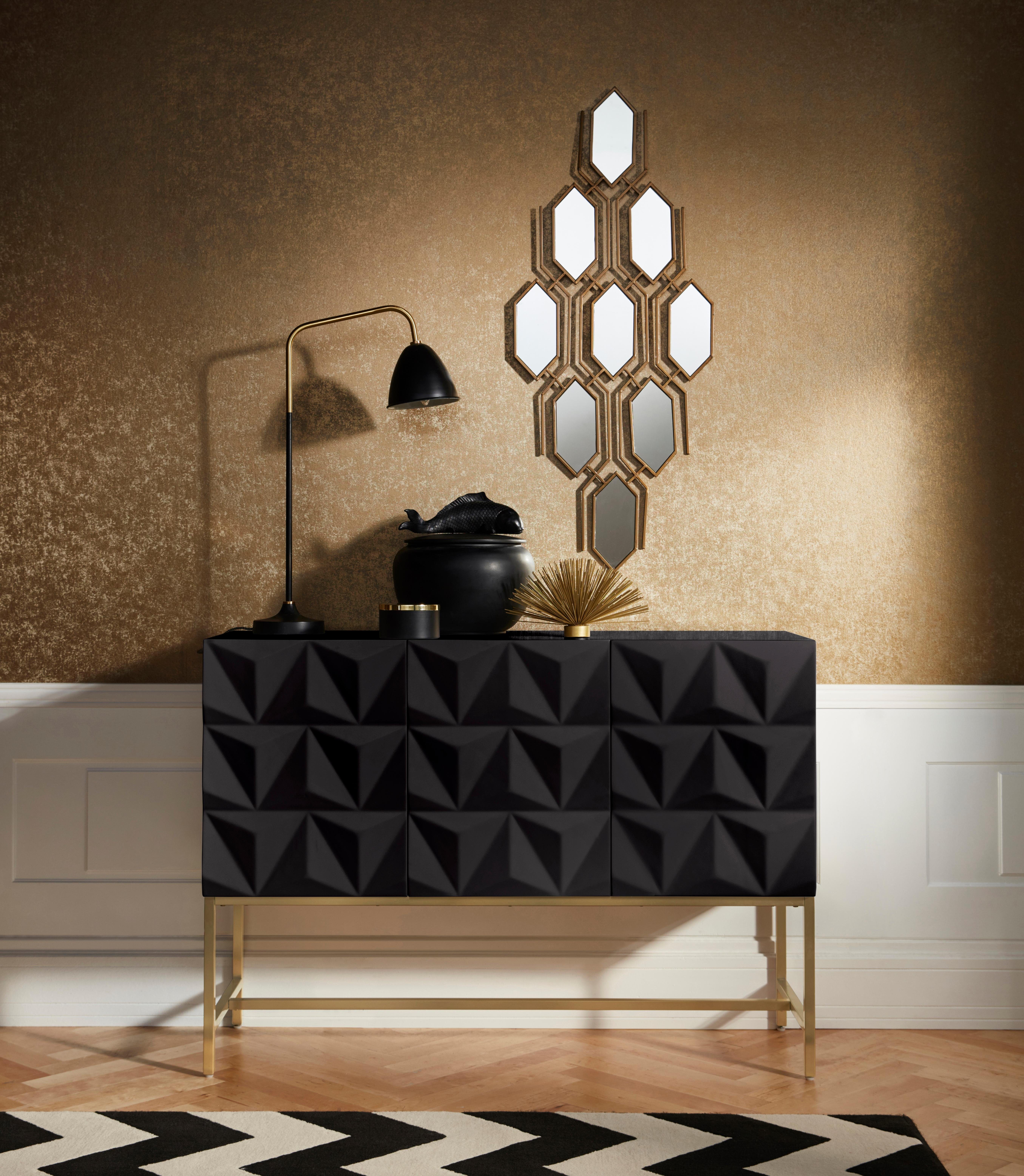 Leonique Sideboard Rovuma, in 3D-Optik und goldfarbenem Metallgestell