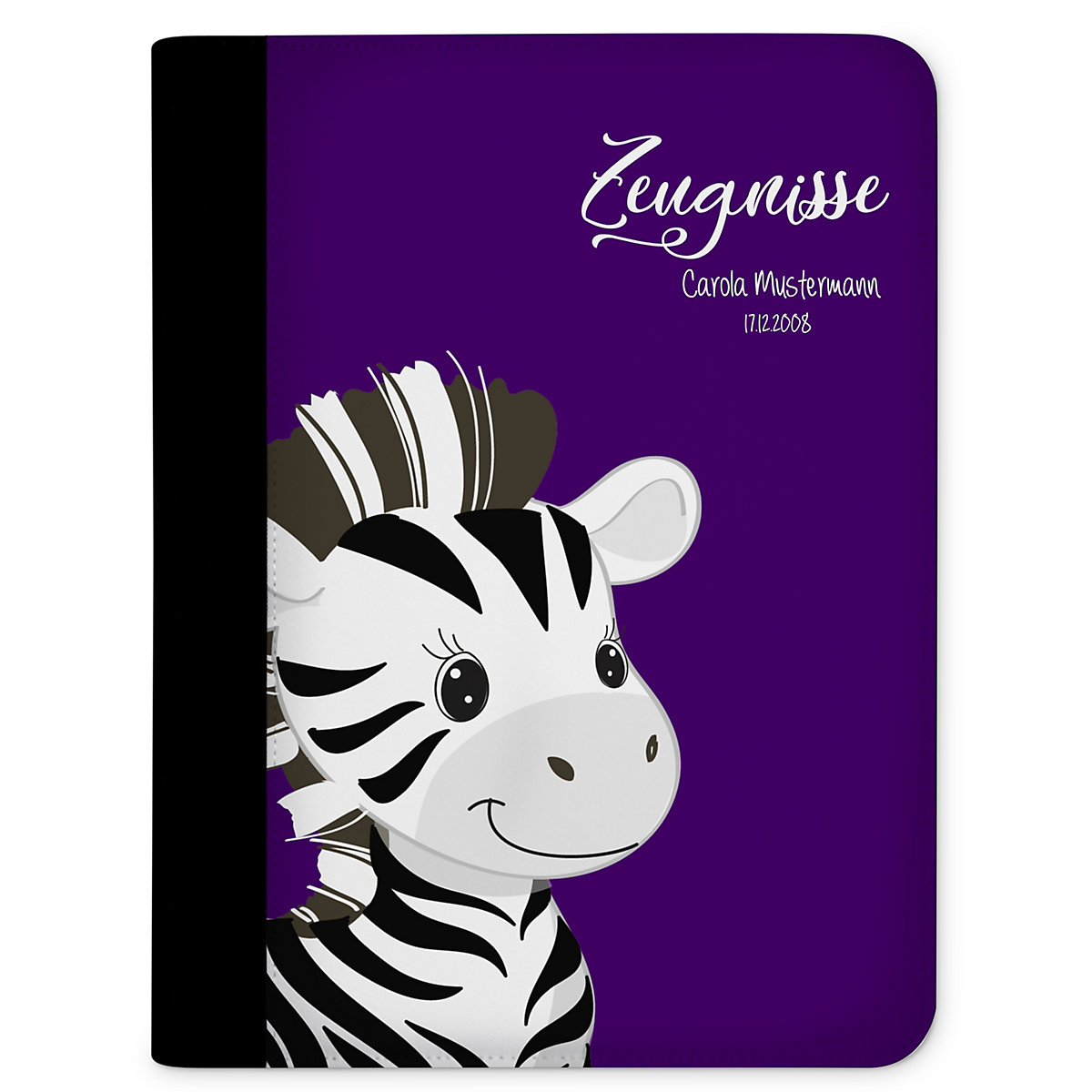 Zeugnismappe / Dokumentemappe mit Name personalisiert Zebra Lila