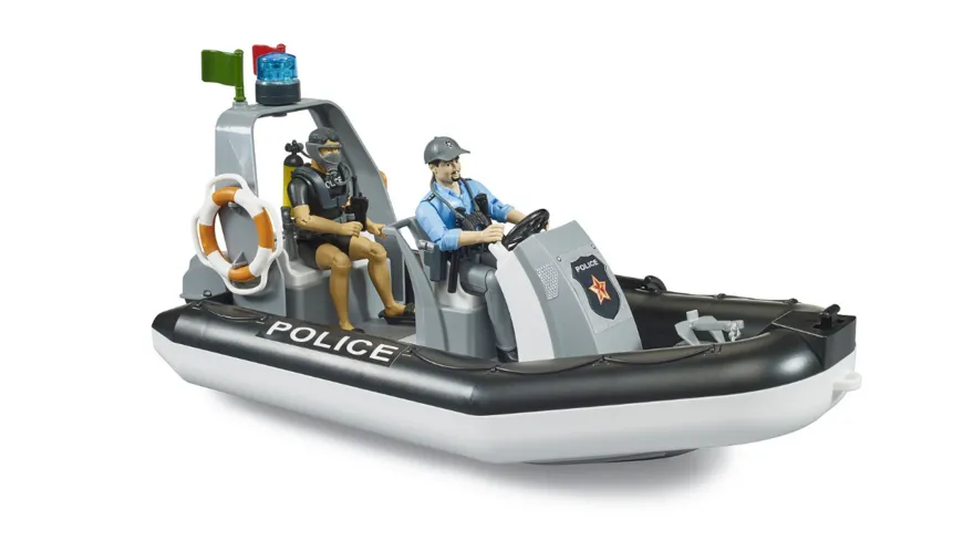BRUDER - bworld Polizei Schlauchboot mit Polizist, Taucher und Zubehör 62733