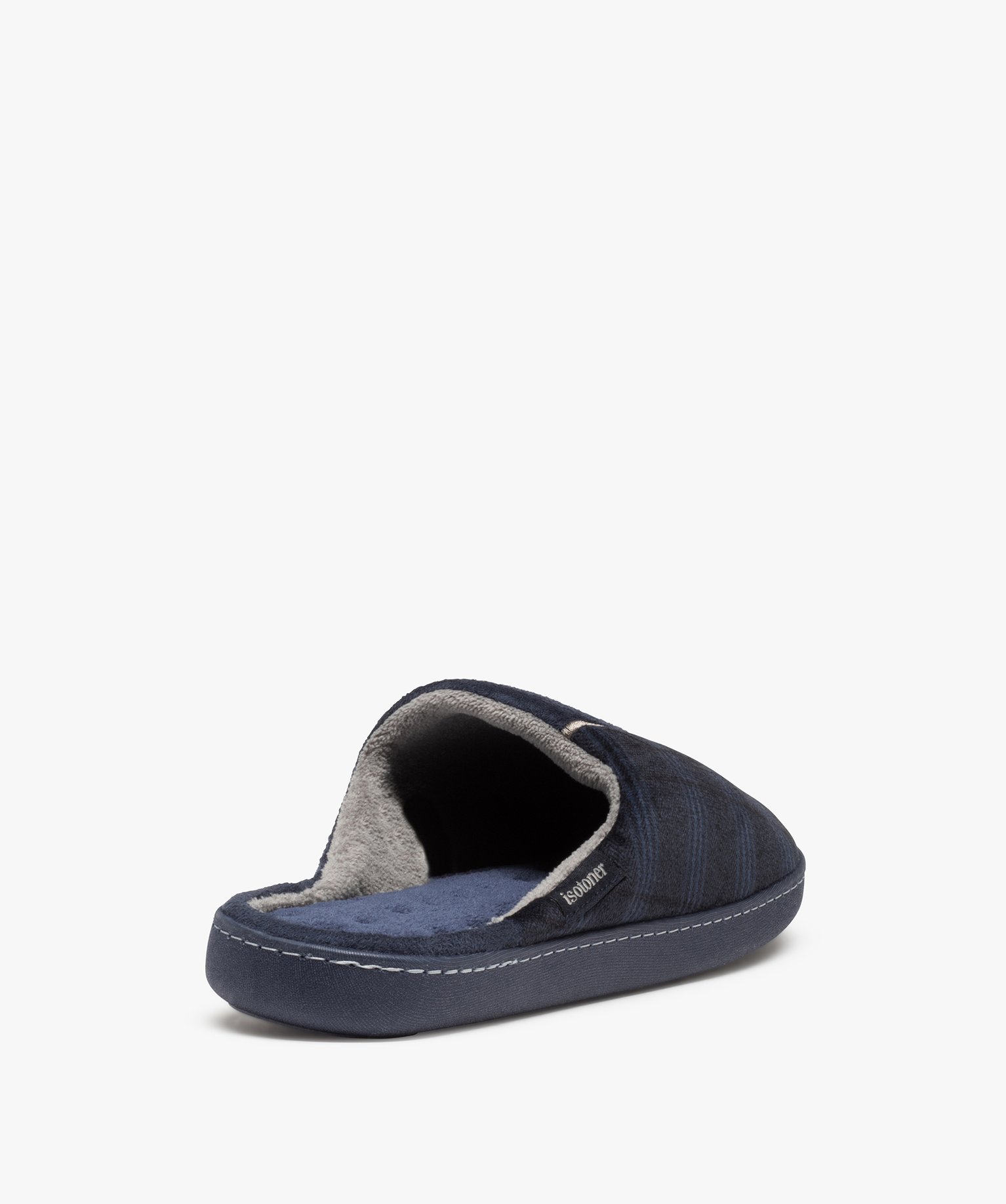 Chaussons homme mules plates en velours imprimé - Isotoner marine | GEMO