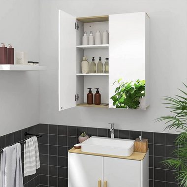 EUGAD Spiegelschrank (1-St) mit Doppeltür, 60x75x20cm, weiß und helle Eiche