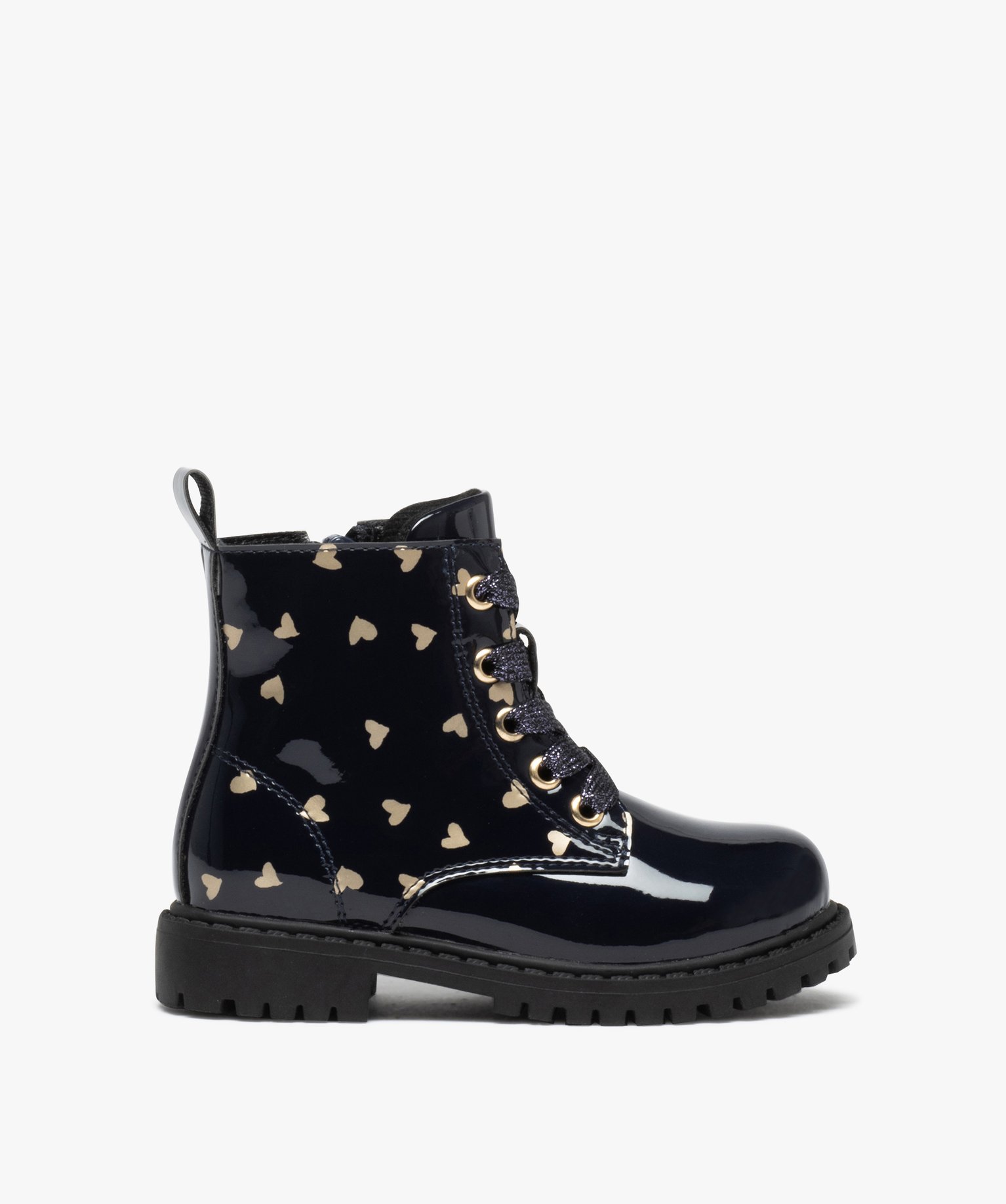 Bottines bébé fille mid-cut vernies à motif et à zip marine | GEMO
