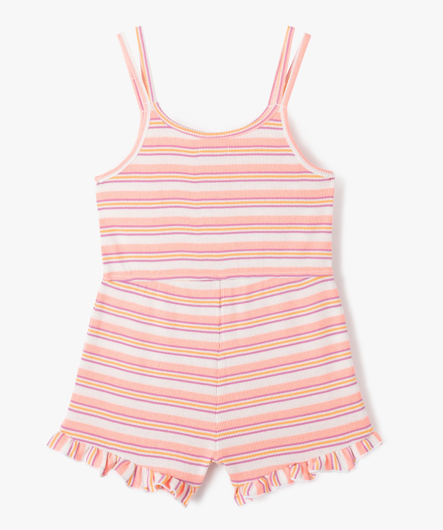 Combishort fille à rayures en maille ctelée multicolore | GEMO