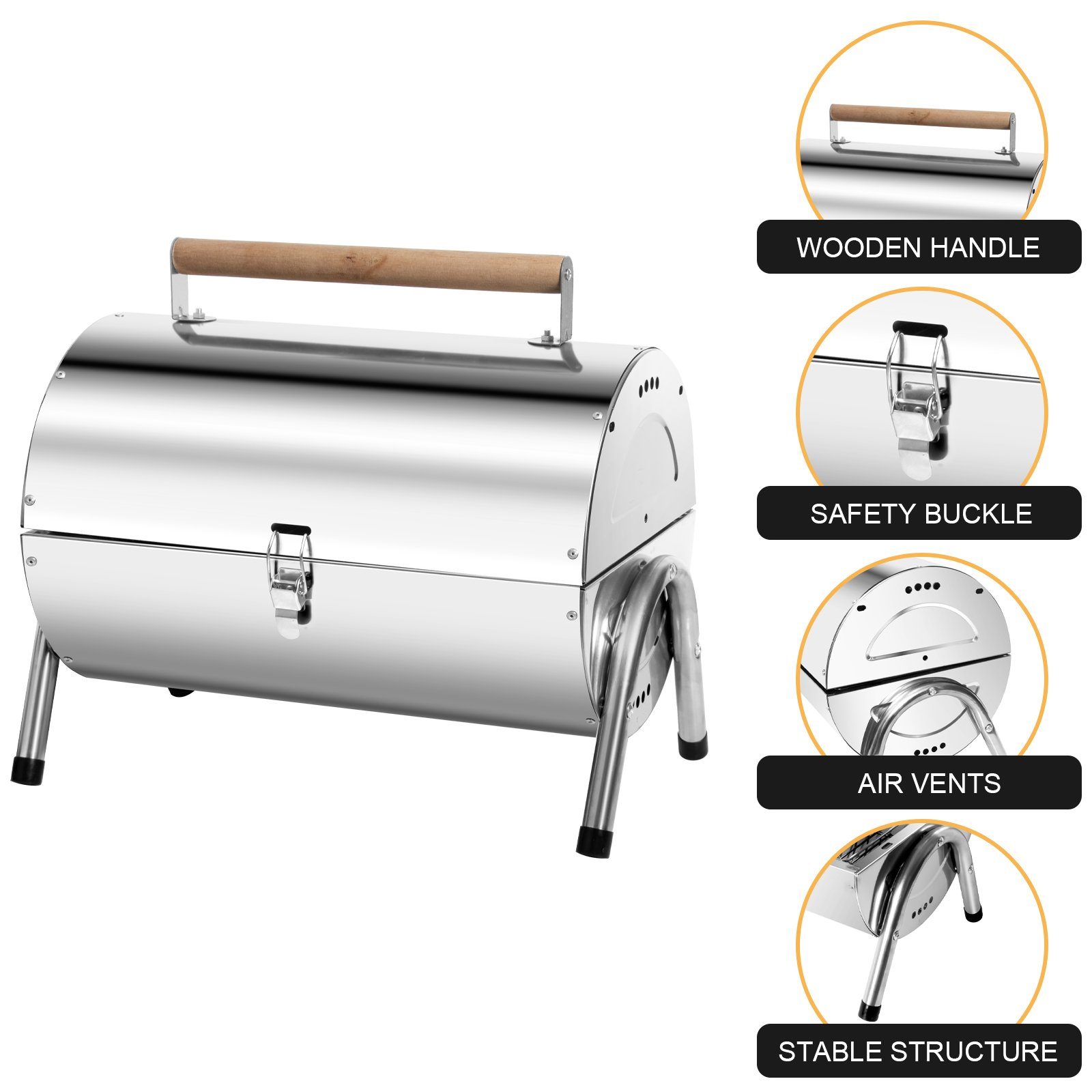 SunJas Holzkohlegrill CA-S22A, Reisegrill Edelstahl Campinggrill Klappgrill Koffergrill Tischgrills