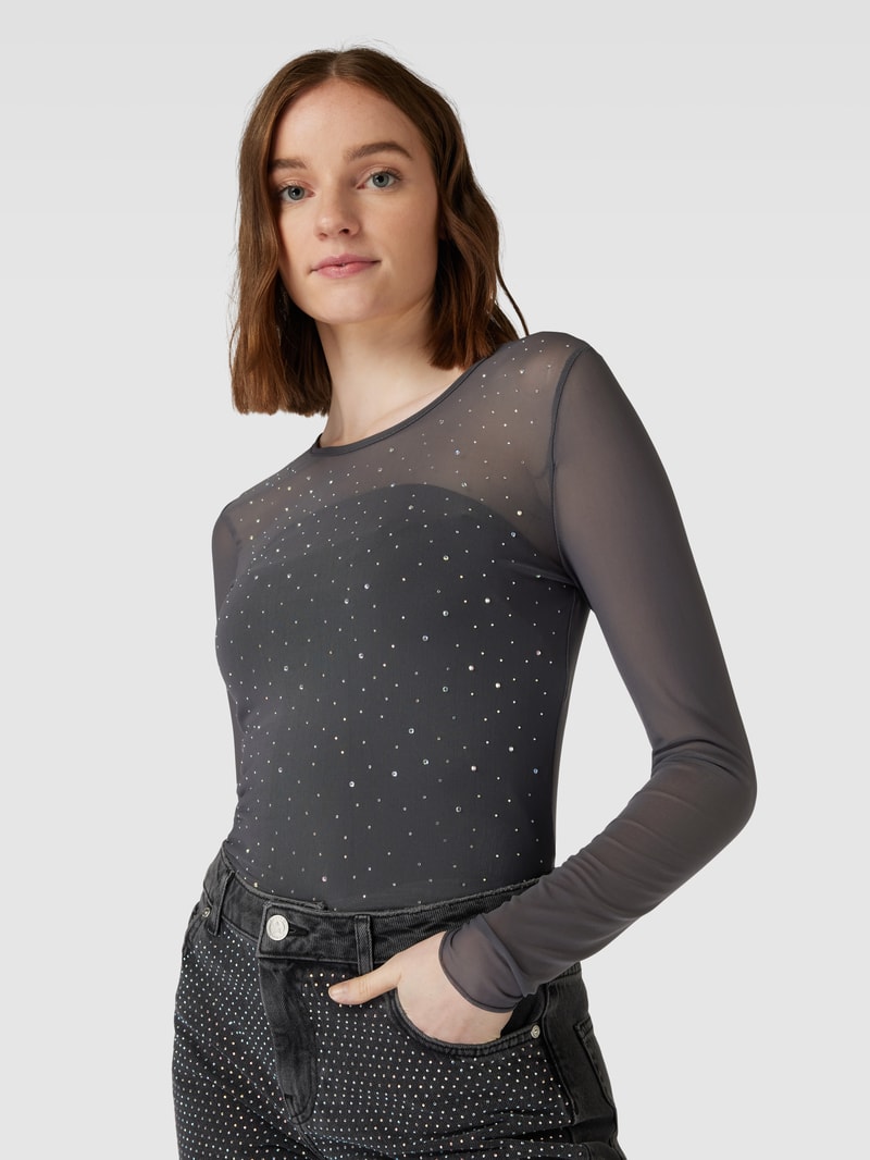 Longsleeve mit Strasssteinbesatz Modell 'ELSA' in graphit