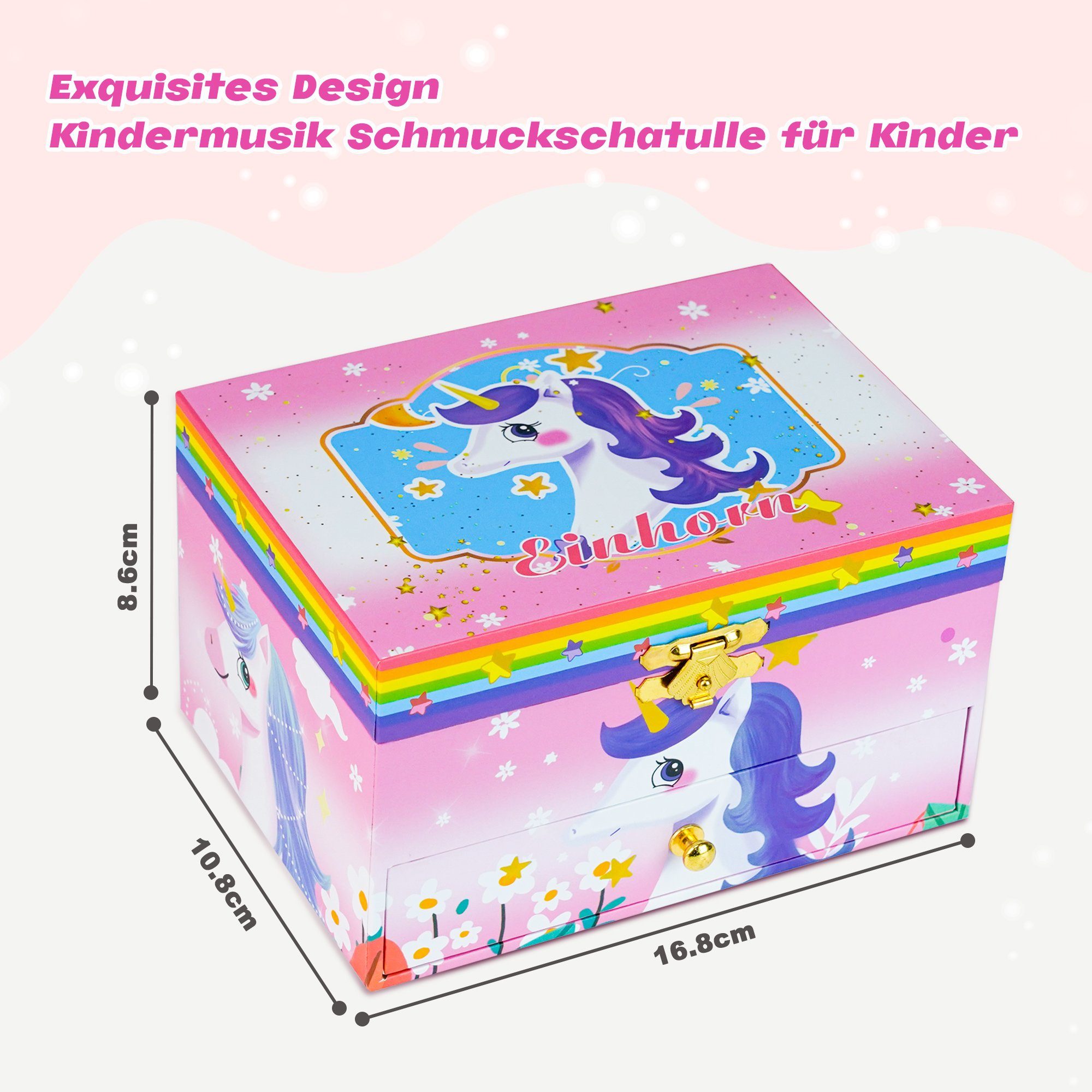 AdelDream Schmuckkasten Musik-Aufbewahrungsbox mit Einhorn Engelsflügeln