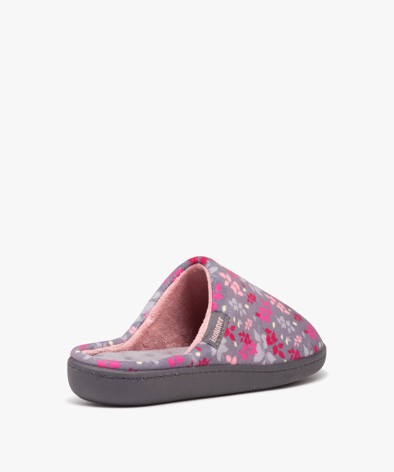 Chaussons femme mules en velours avec motifs - Isotoner gris | GEMO