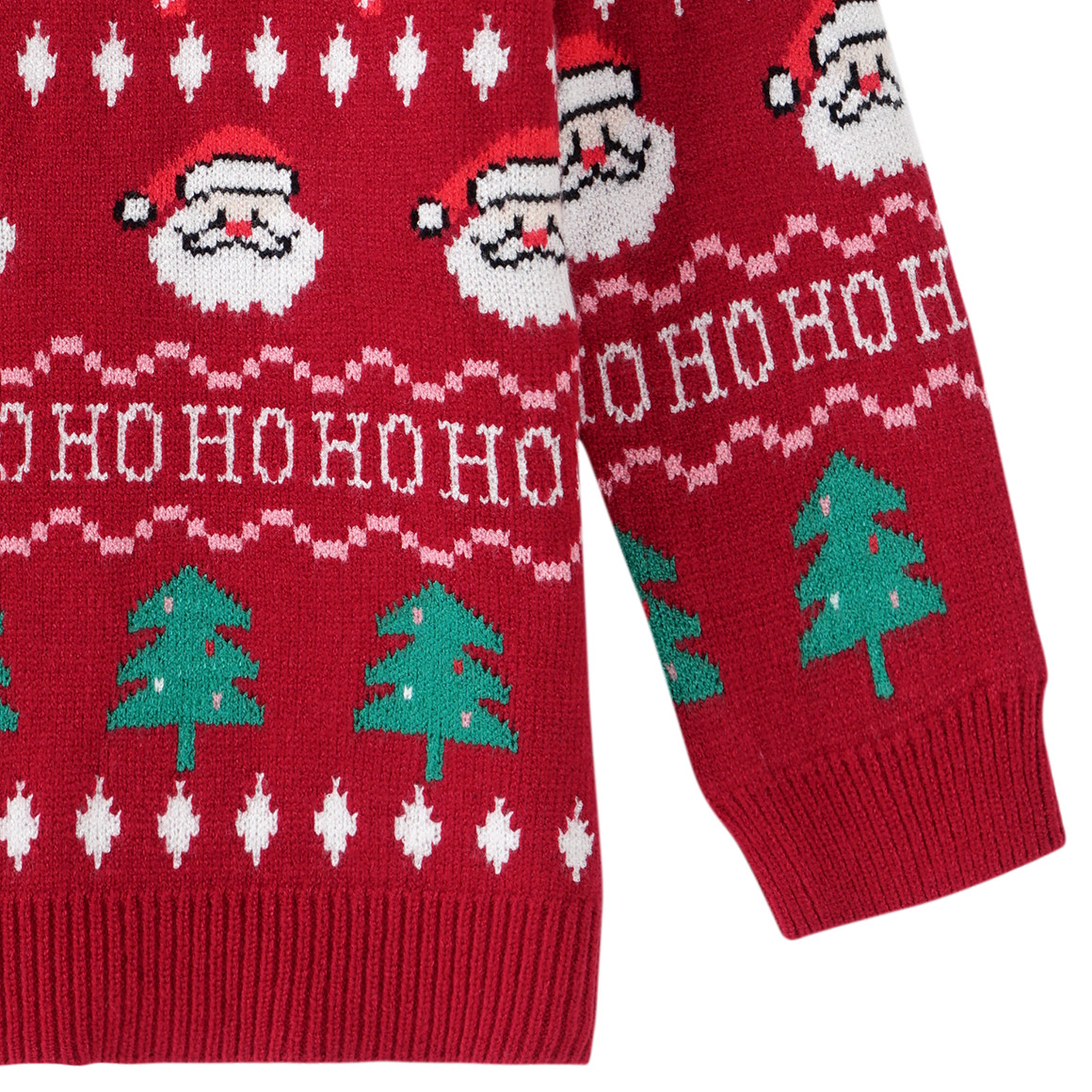 Mädchen Weihnachtspullover mit Allover-Motiv dunkelrot / grün / weiss