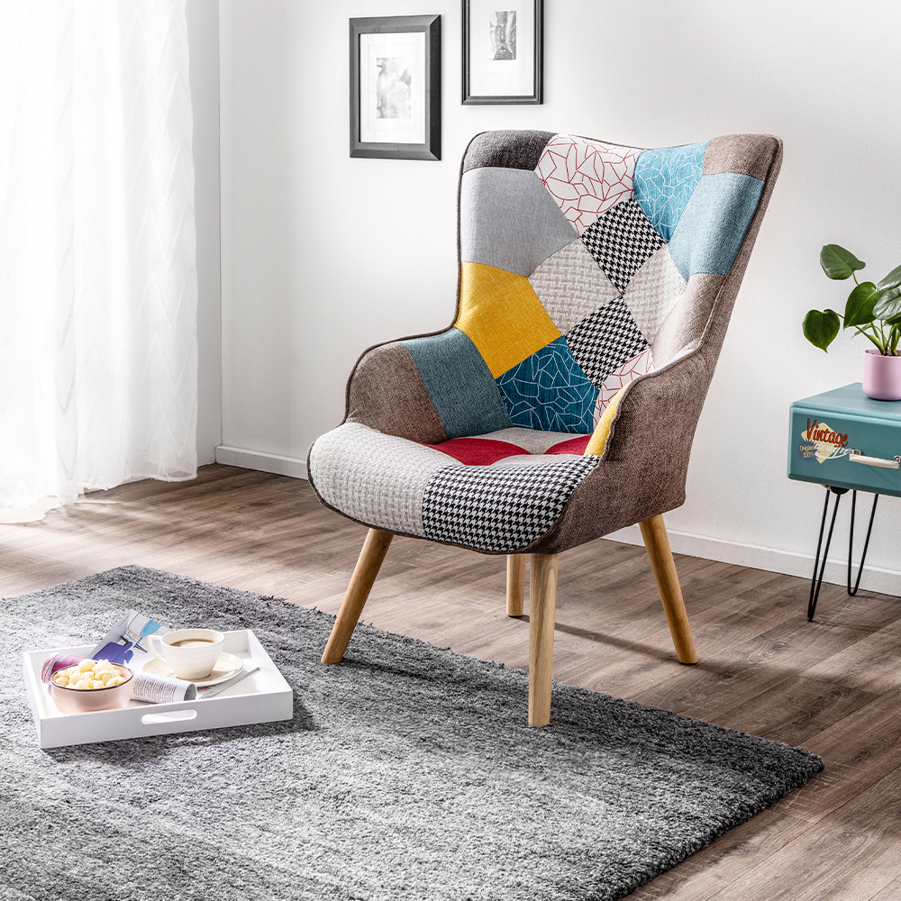 Trendstabil Skandinavischer Relaxsessel Stoffbezug Patchwork mehrfarbig